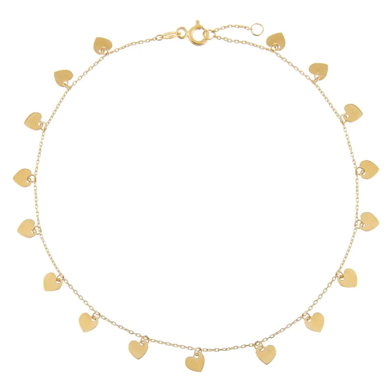 Solid Multi Heart Dangle Anklet 14K sold by Adina Eden's