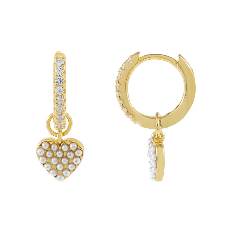 CZ X Pearl Heart Huggie Earring sold by Adina Eden's