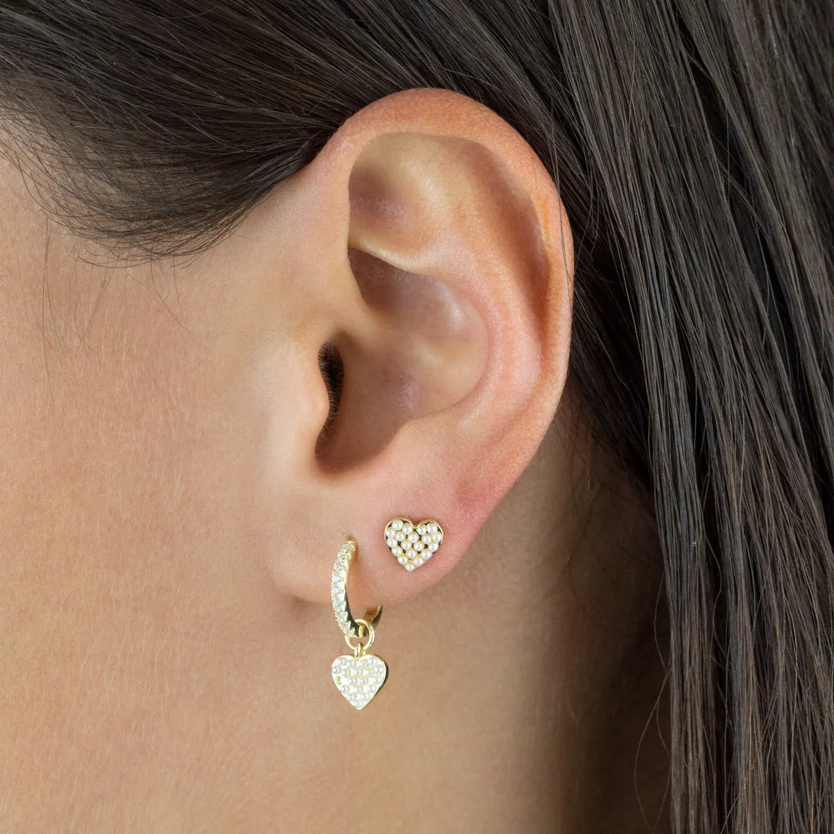 CZ X Pearl Heart Huggie Earring sold by Adina Eden's product image thumbnail 2
