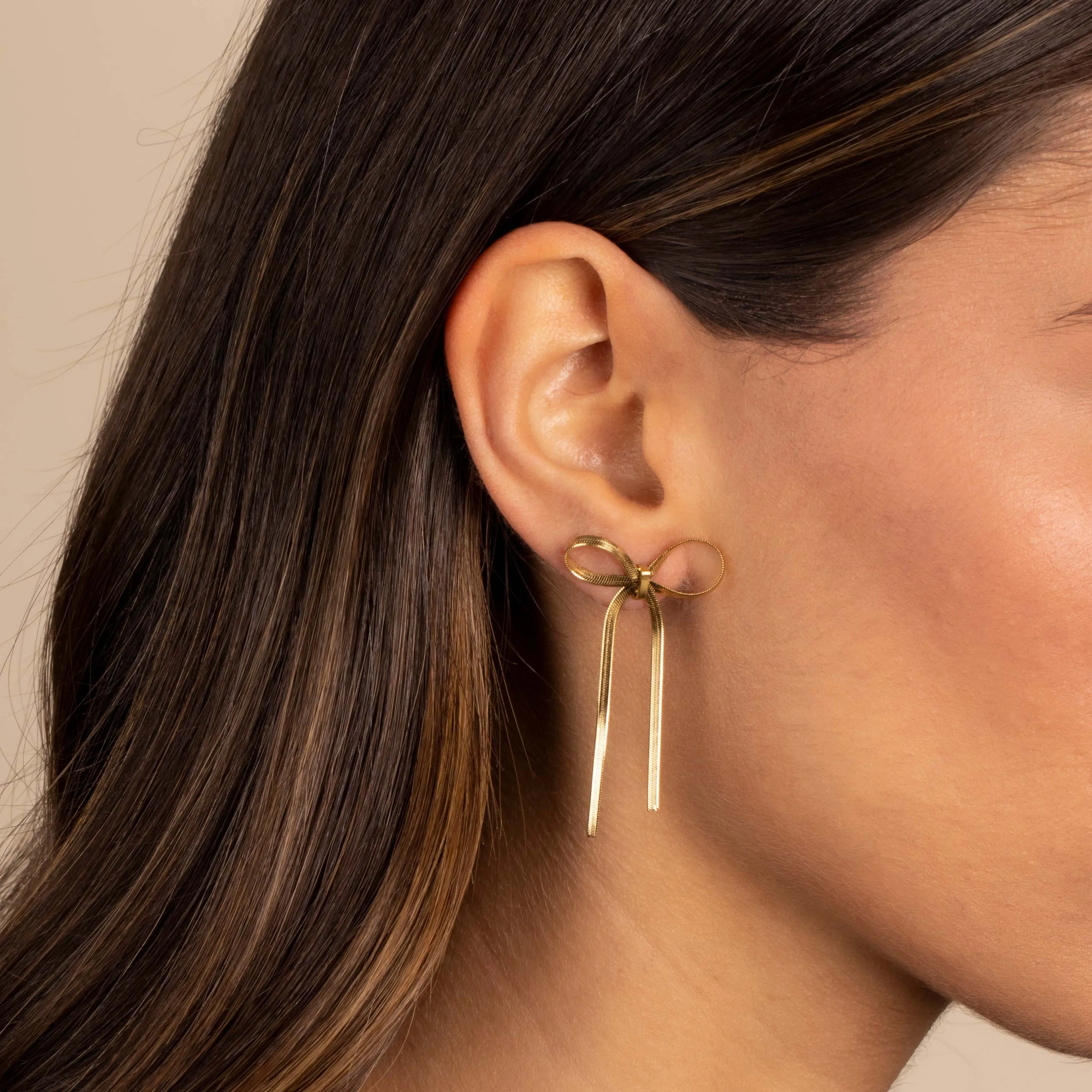 Herringbone Bow Tie Drop Stud Earring sold by Adina Eden's product image thumbnail 2