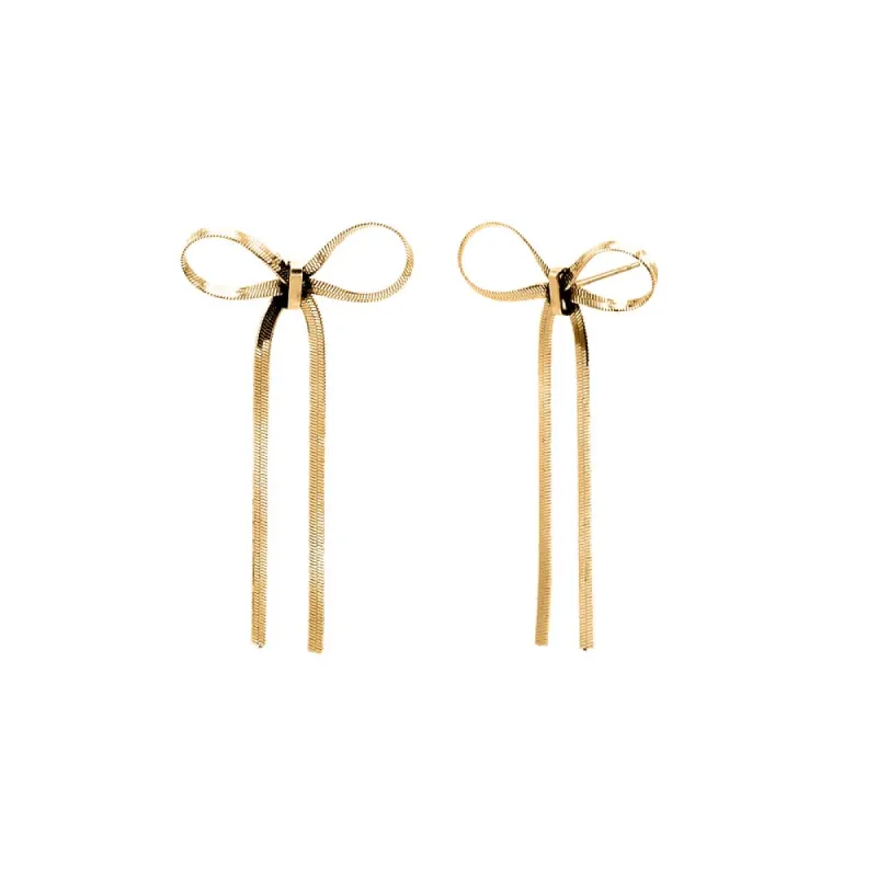 Herringbone Bow Tie Drop Stud Earring sold by Adina Eden's