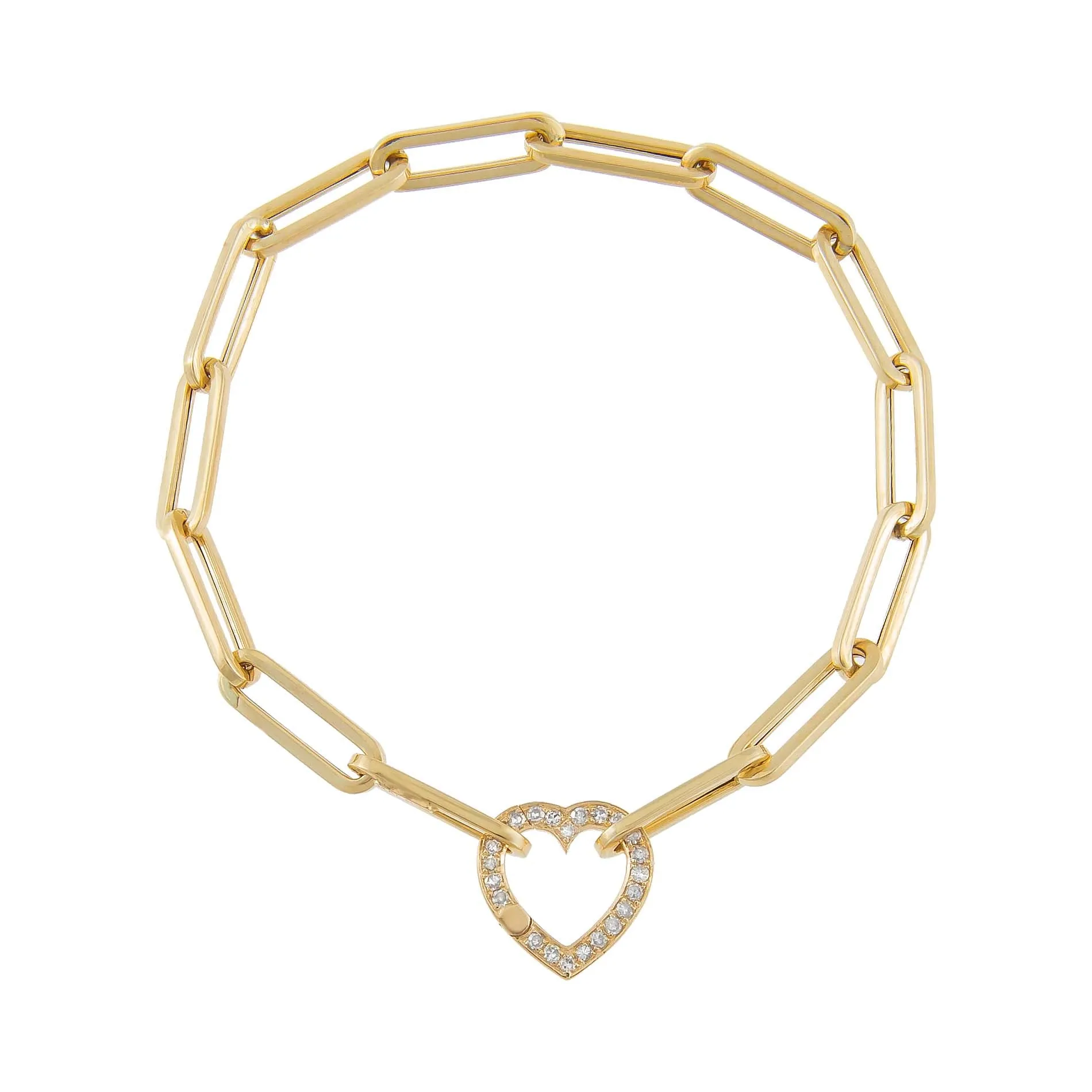Diamond Heart Clicker Paperclip Bracelet 14K sold by Adina Eden's