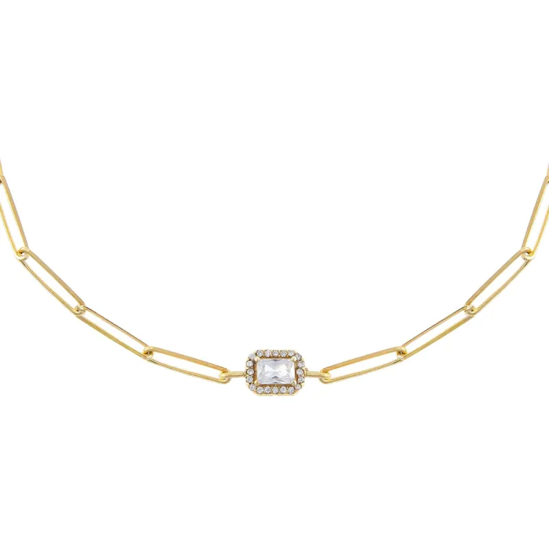 CZ Halo Baguette Link Choker sold by Adina Eden's