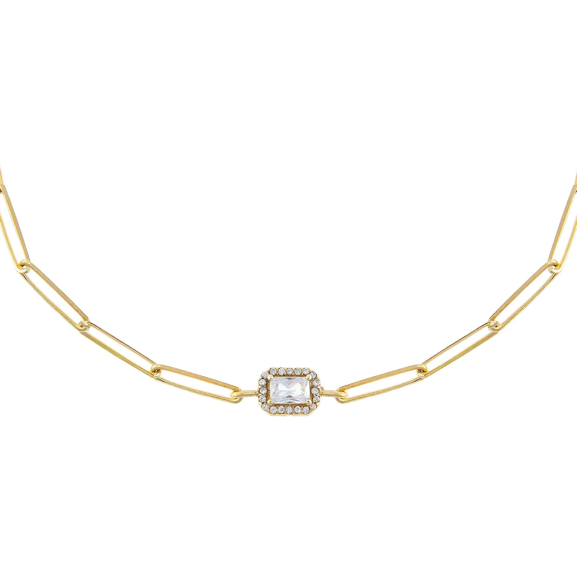 CZ Halo Baguette Link Choker sold by Adina Eden's