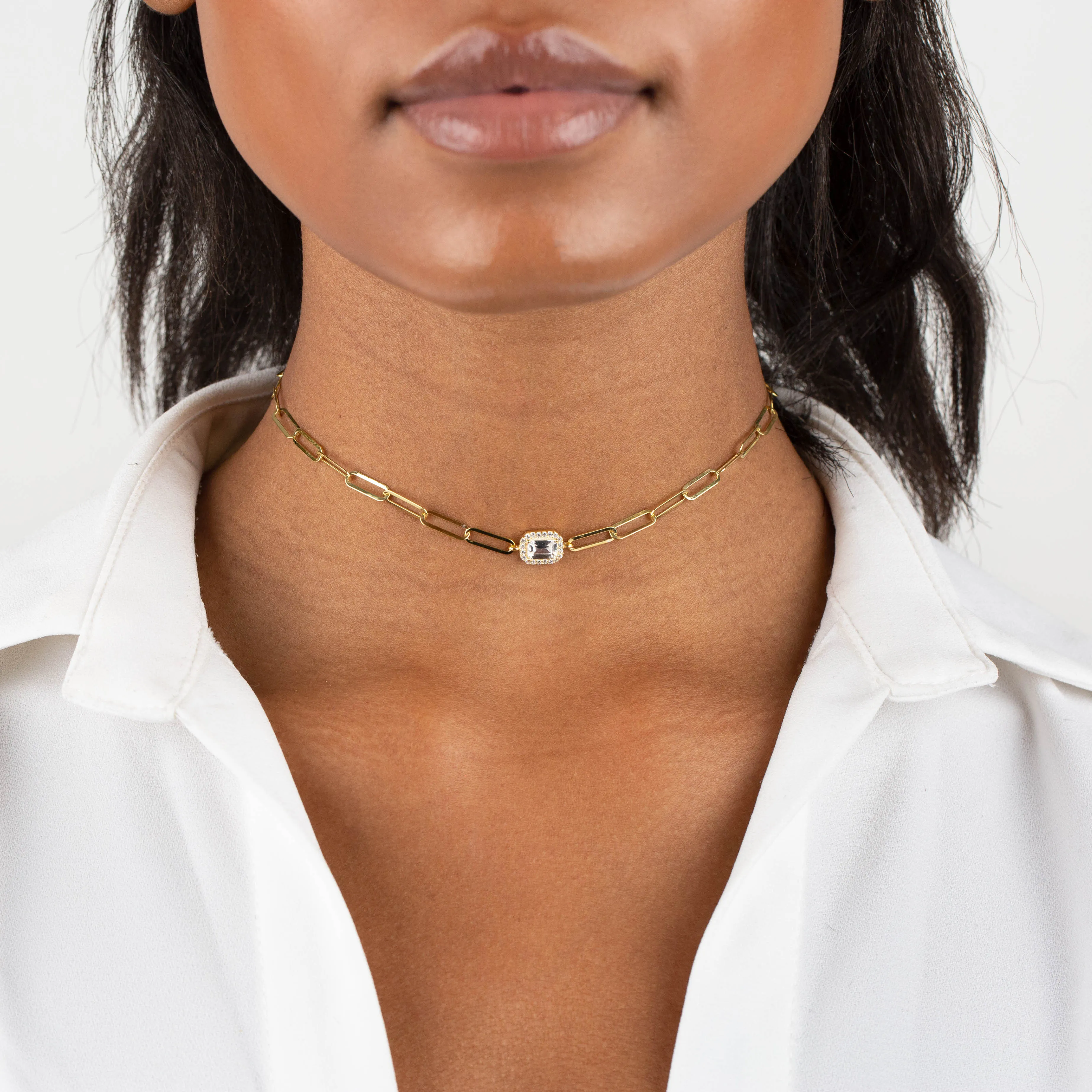 CZ Halo Baguette Link Choker sold by Adina Eden's product image thumbnail 2