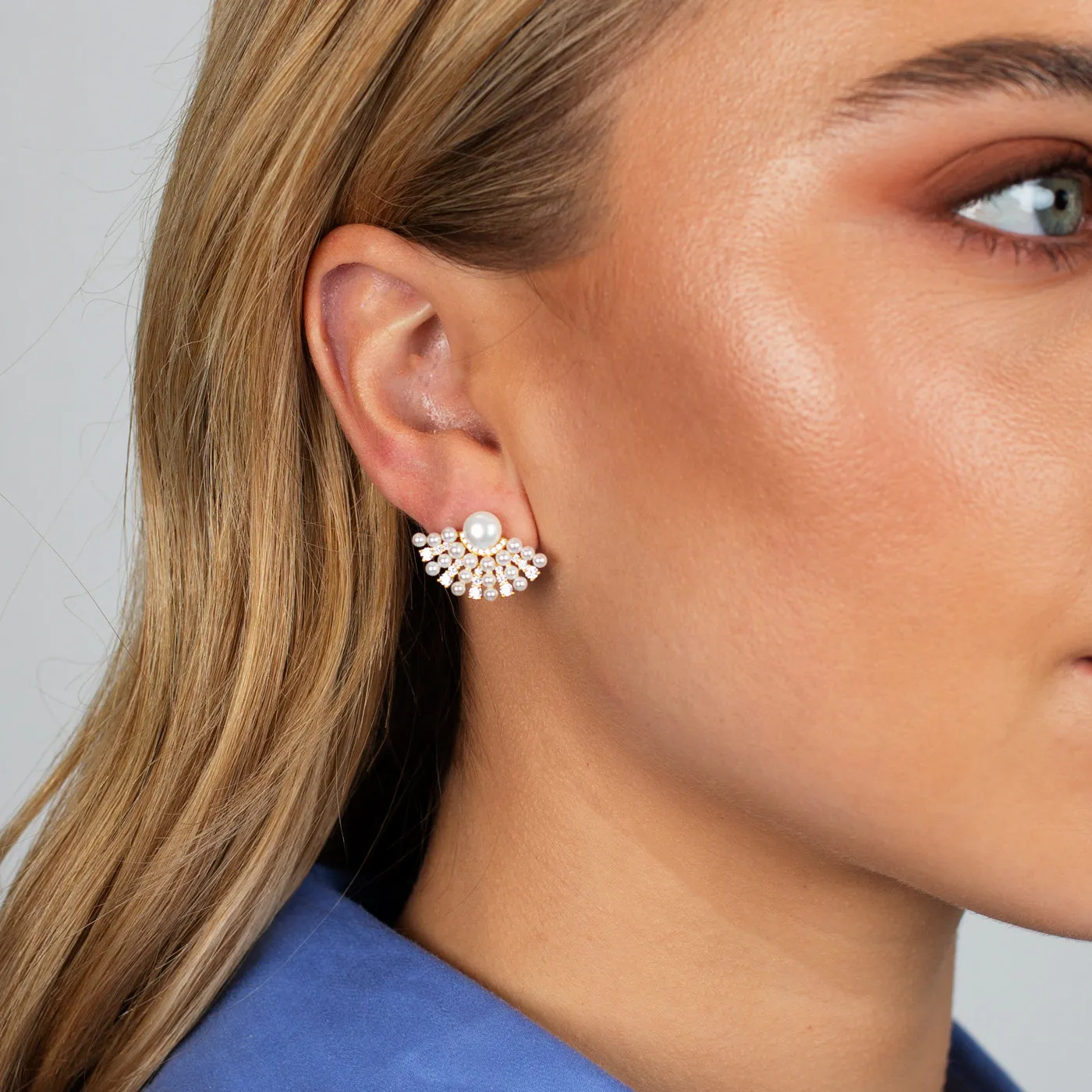 Pearl x CZ Fan Stud Earring sold by Adina Eden's product image thumbnail 2