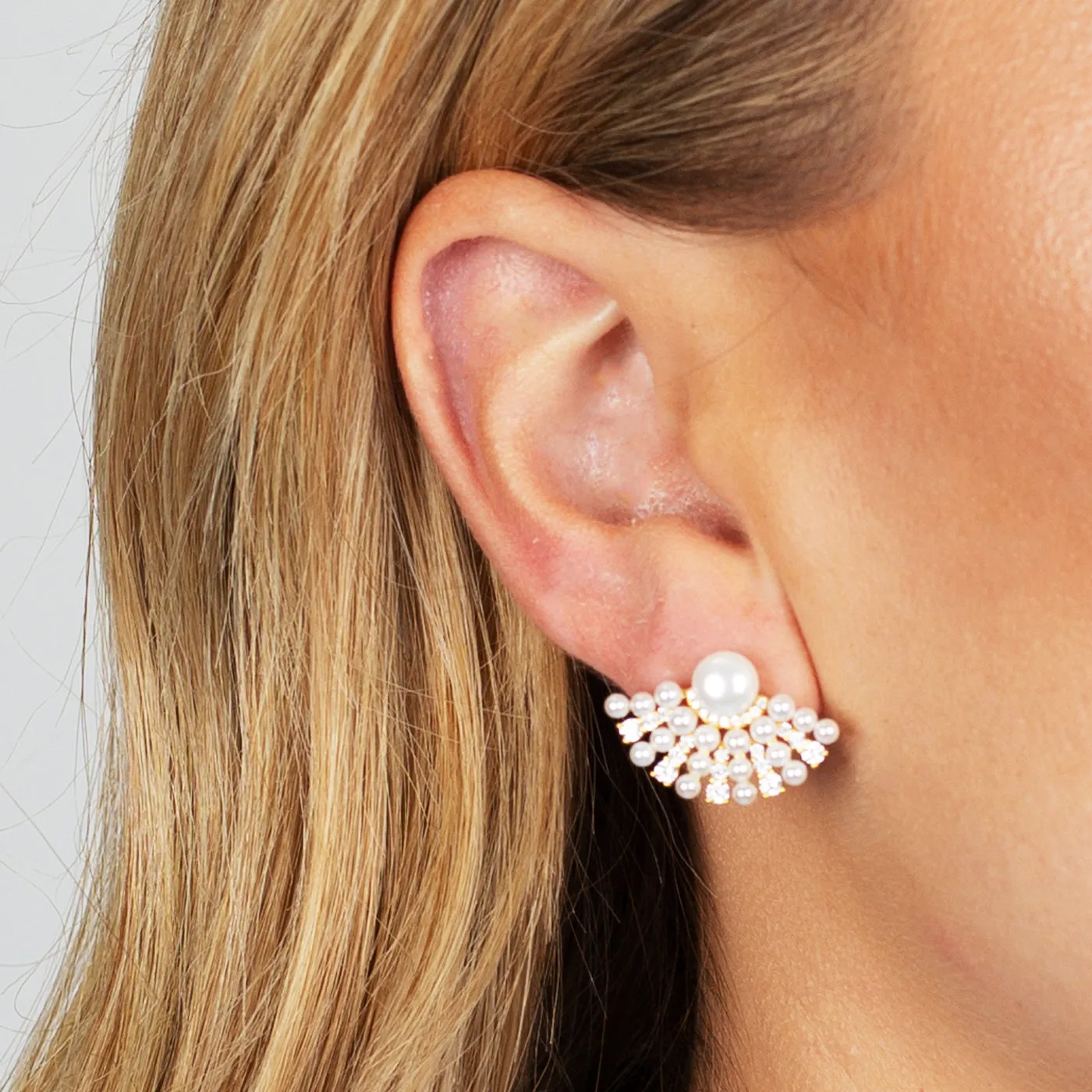 Pearl x CZ Fan Stud Earring sold by Adina Eden's product image thumbnail 3