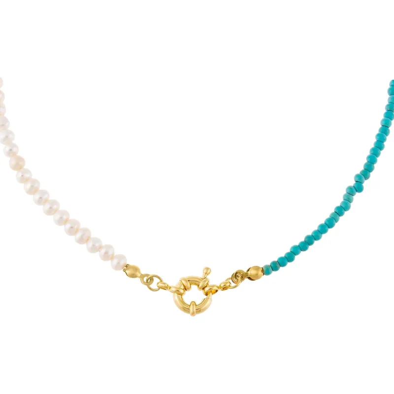 Turquoise X Pearl Toggle Necklace sold by Adina Eden's