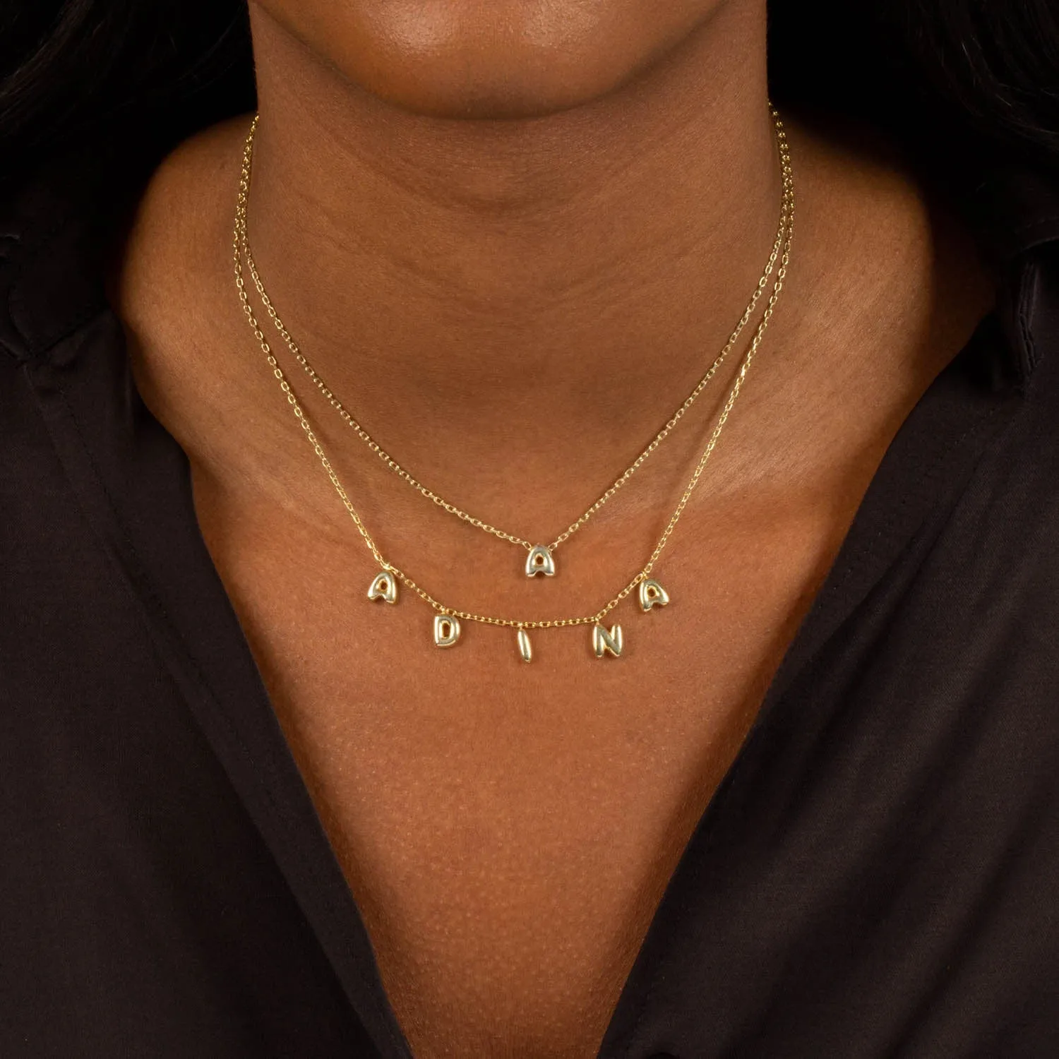 Solid Bubble Letter Initial Necklace sold by Adina Eden's product image thumbnail 2