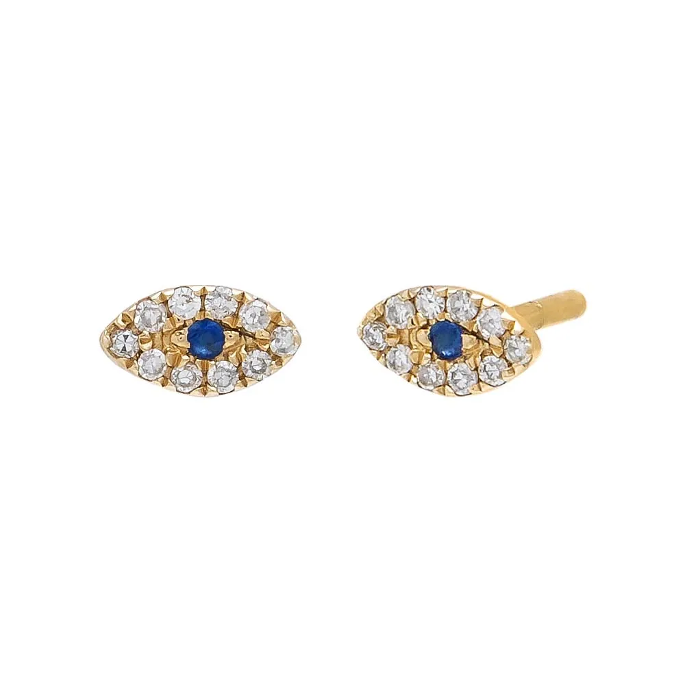 Petite Diamond X Sapphire Evil Eye Stud Earring 14K sold by Adina Eden's
