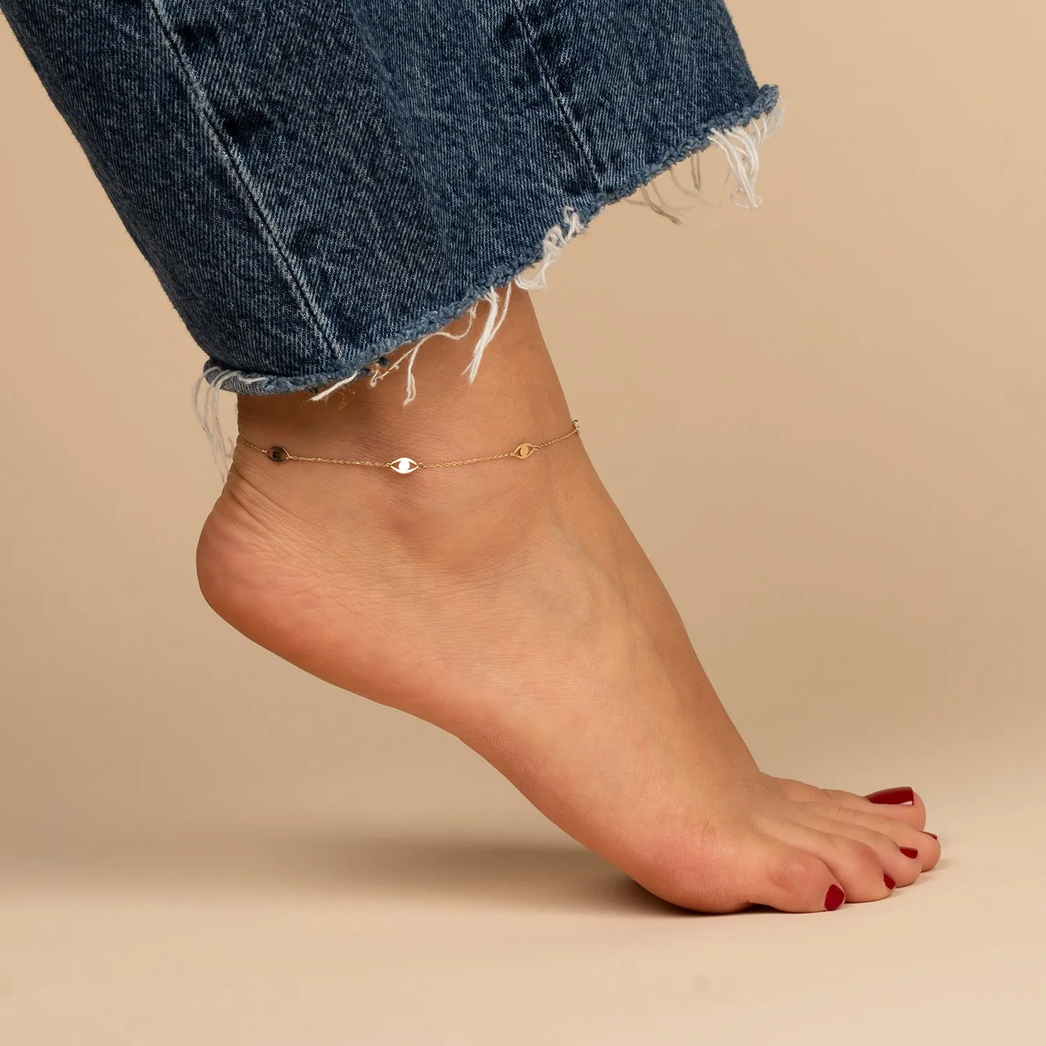 Solid Multi Evil Eye Anklet 14K sold by Adina Eden's product image thumbnail 2