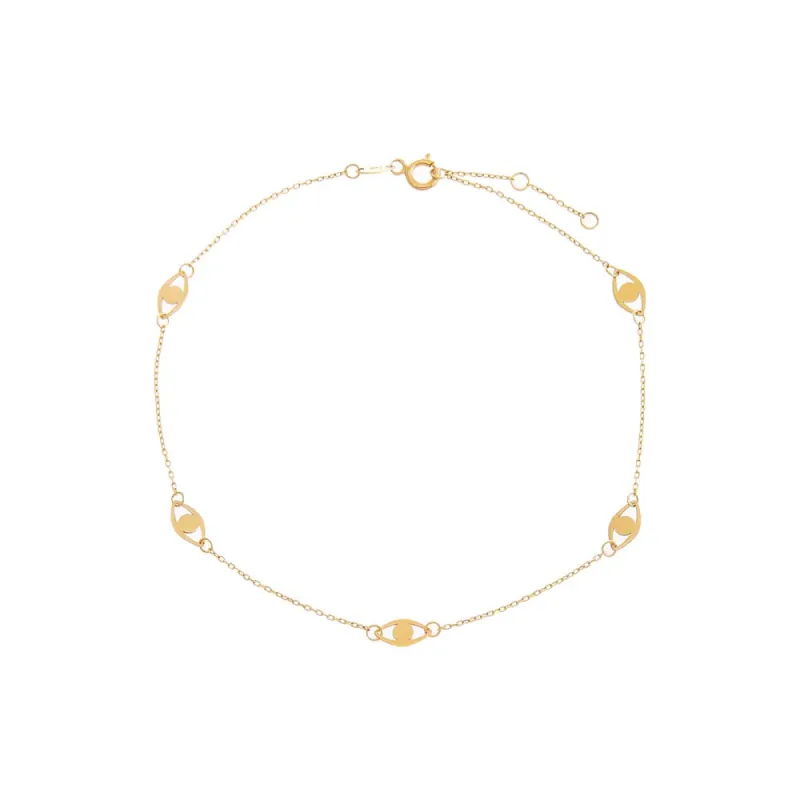 Solid Multi Evil Eye Anklet 14K sold by Adina Eden's