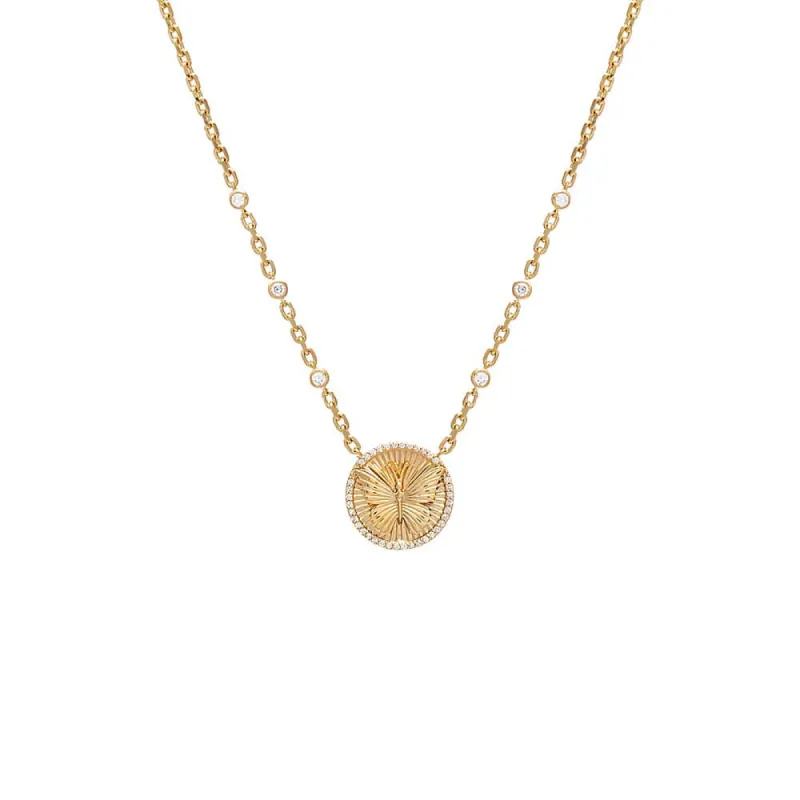 Diamond Butterfly Ridged Coin Necklace 14K sold by Adina Eden's