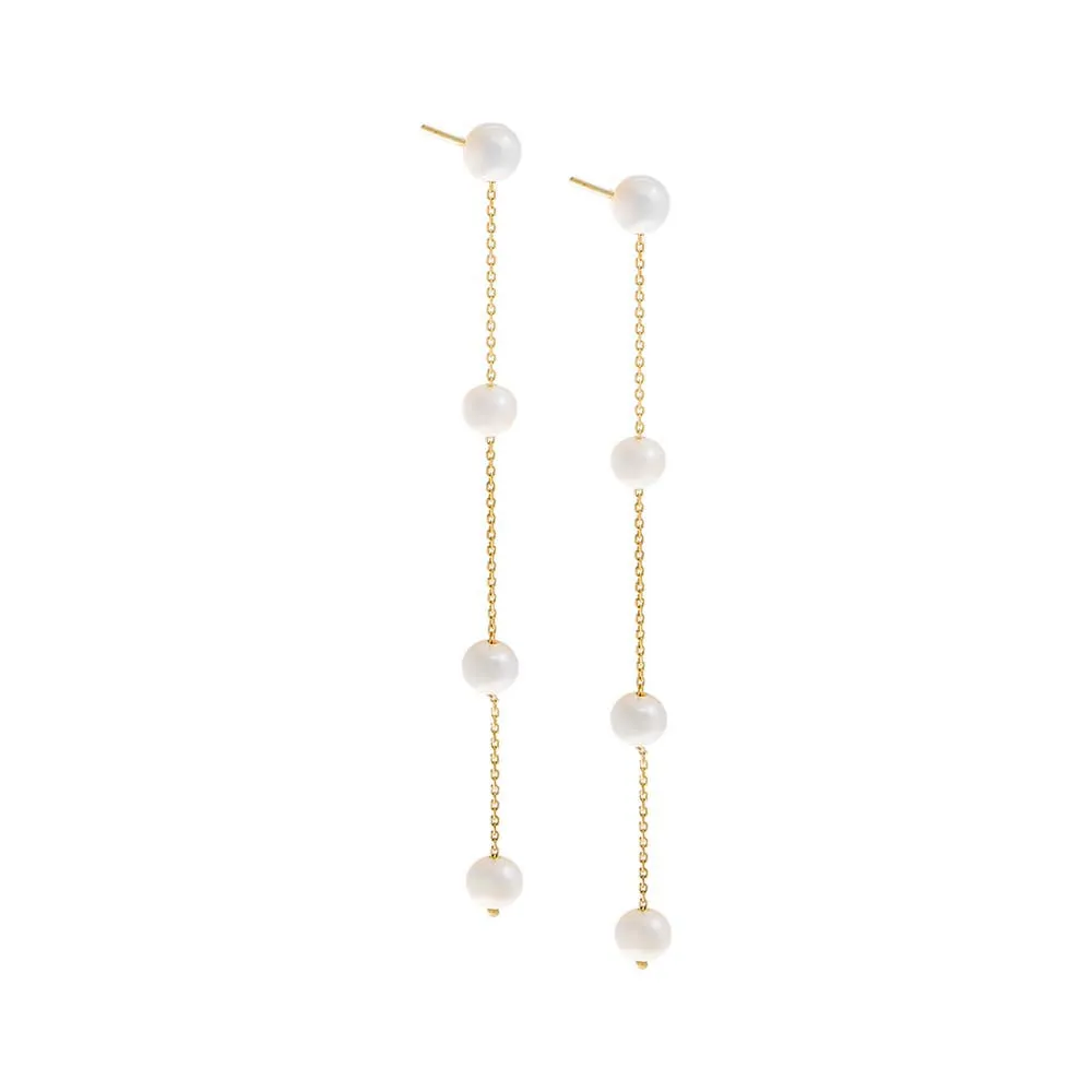 Pearl Chain Drop Stud Earring 14K sold by Adina Eden's