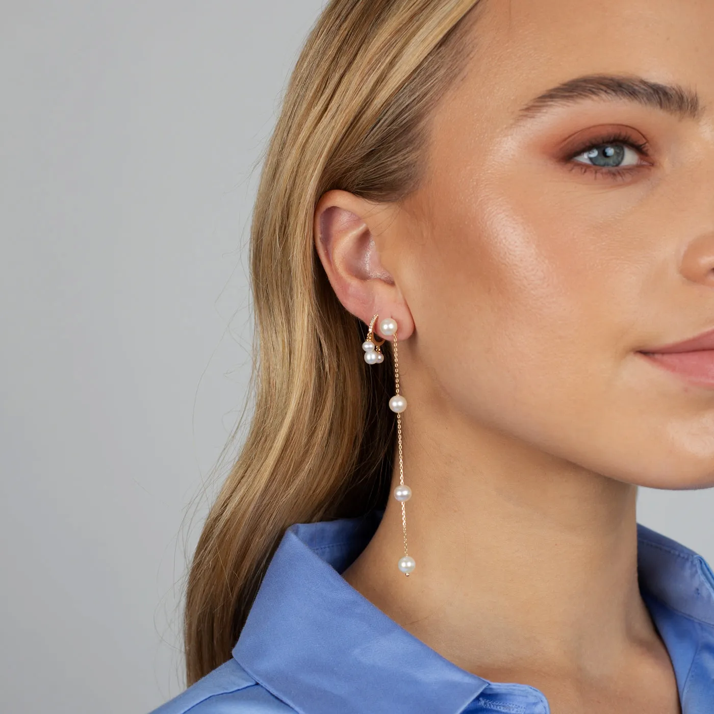 Pearl Chain Drop Stud Earring 14K sold by Adina Eden's product image thumbnail 2