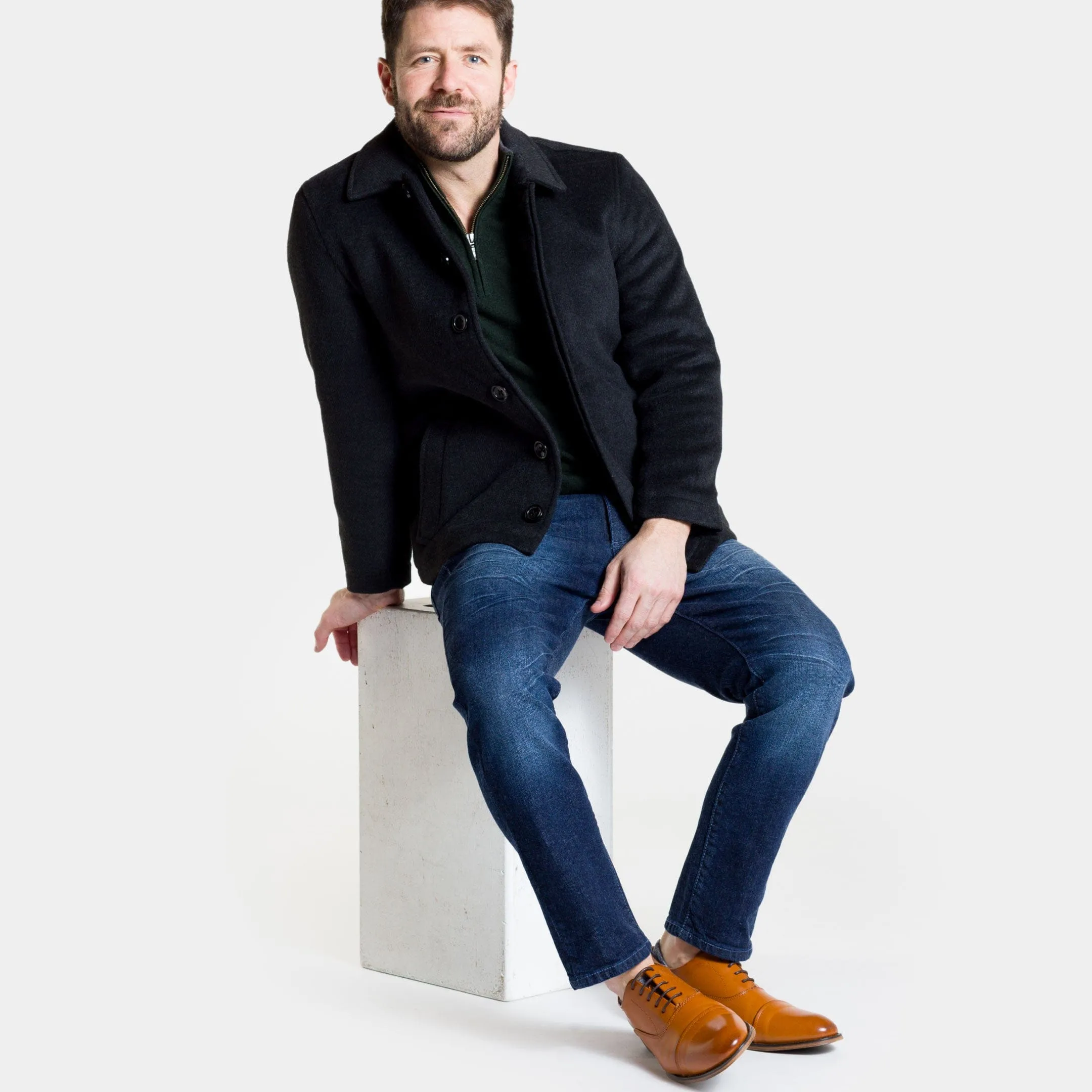 Black Herringbone Peacoat sold by Ash & Erie