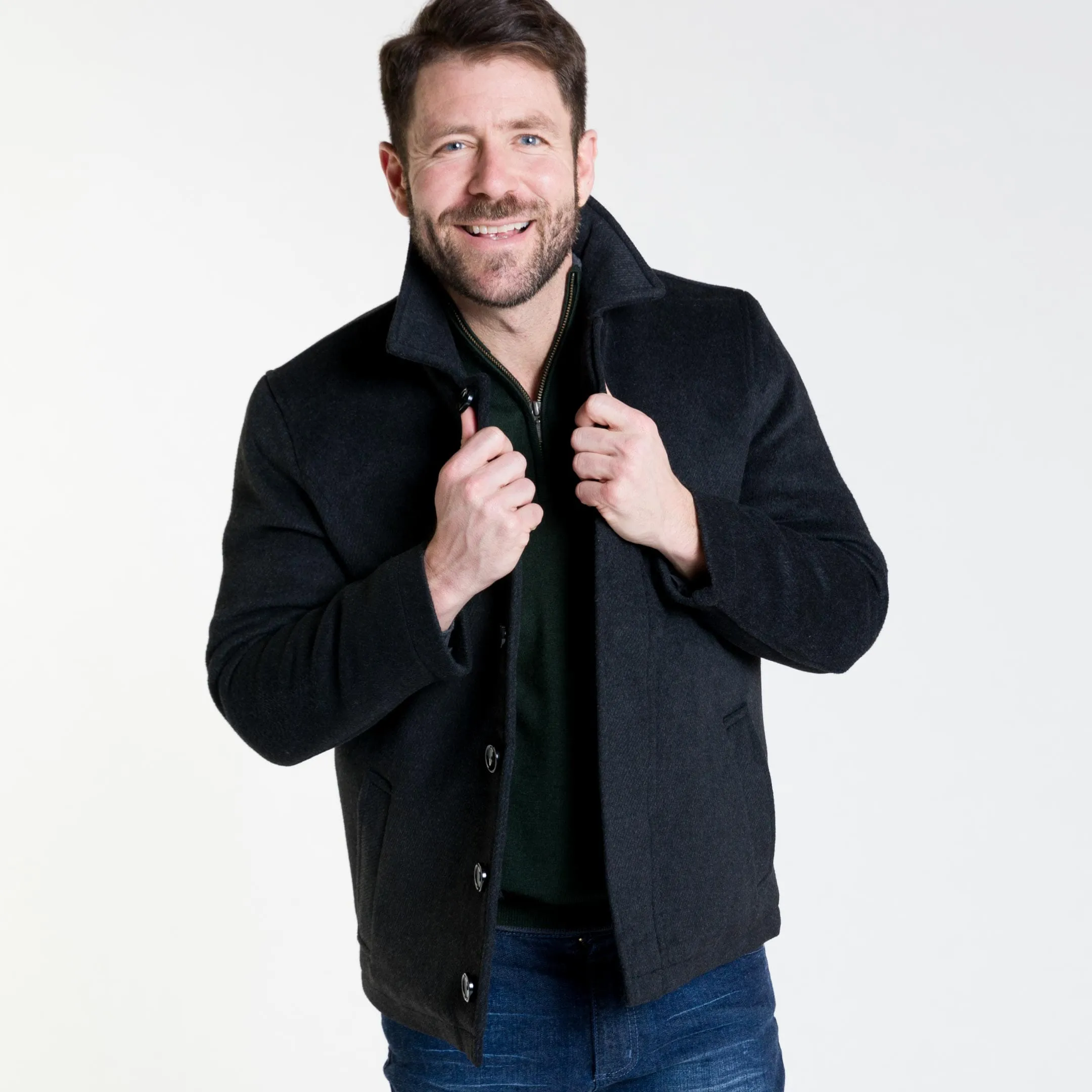 Black Herringbone Peacoat sold by Ash & Erie product image thumbnail 5