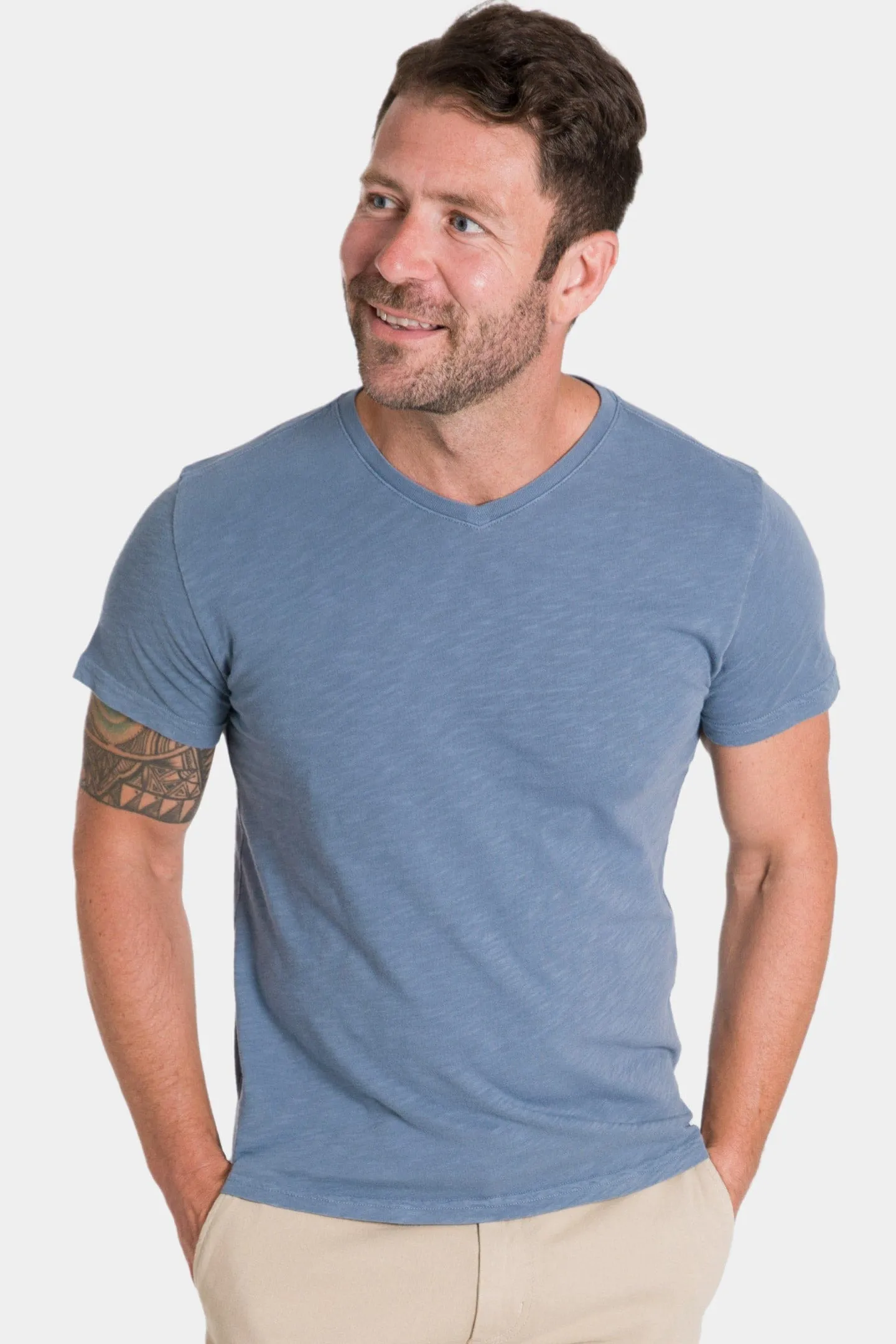 Lightweight Washed Blue V Neck Tee sold by Ash & Erie