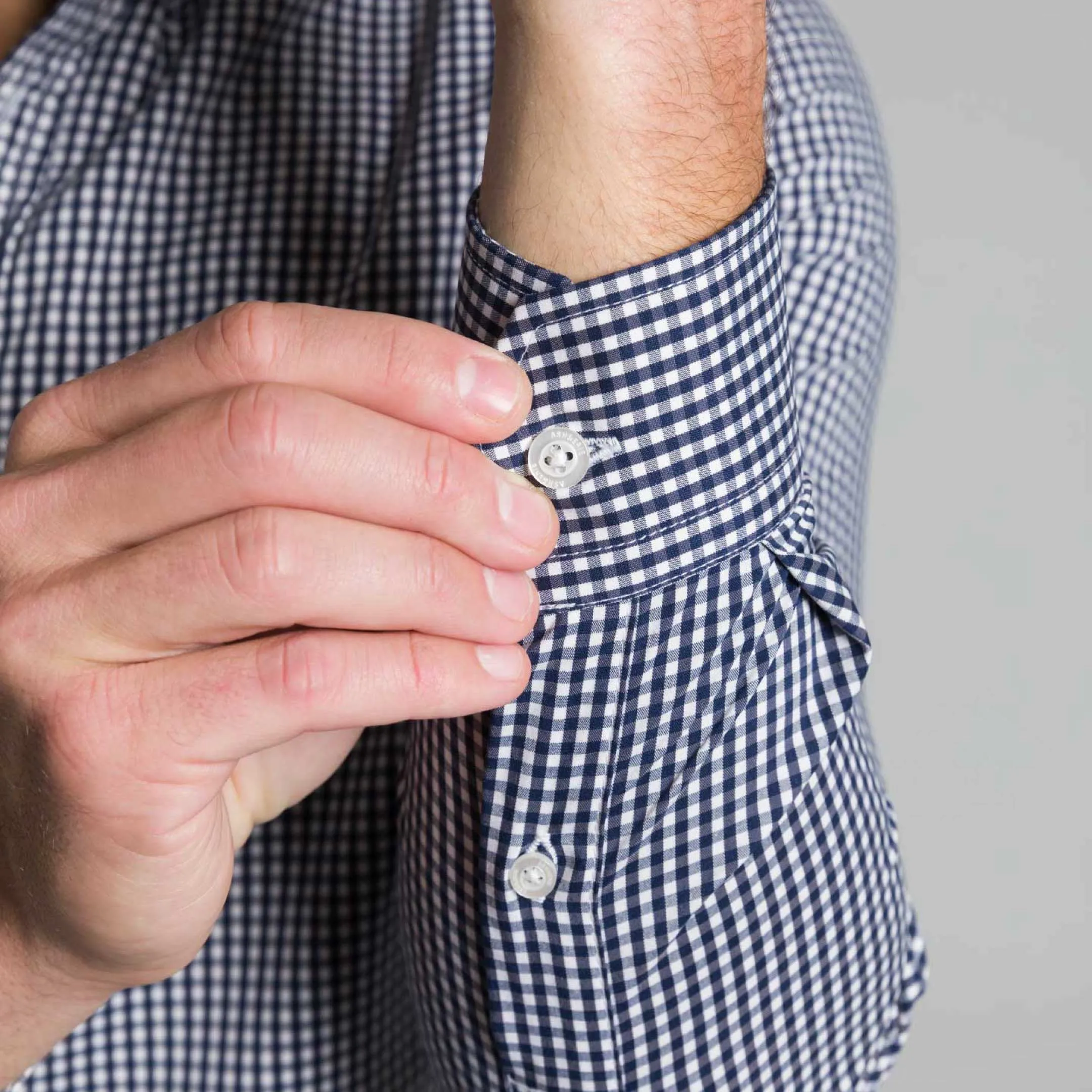 Navy Gingham Wrinkle Free Shirt sold by Ash & Erie product image thumbnail 5