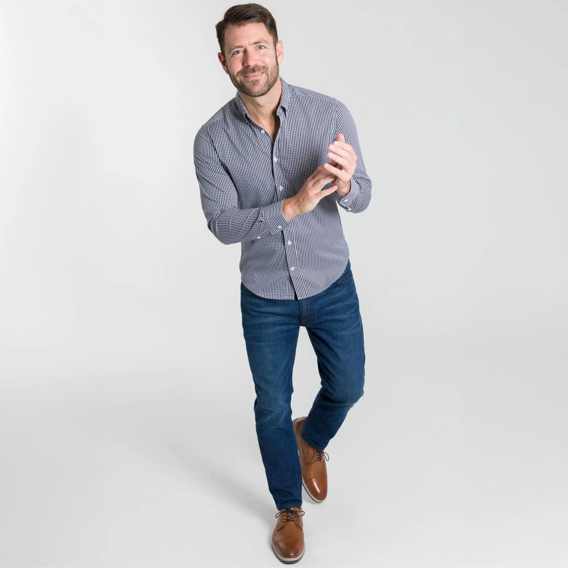 Navy Gingham Wrinkle Free Shirt sold by Ash & Erie product image thumbnail 2