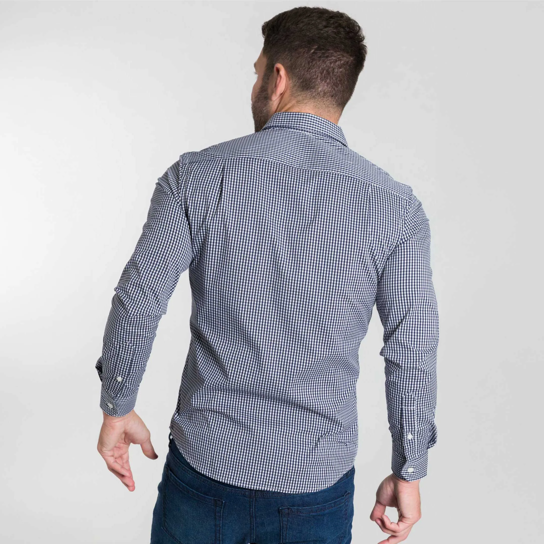 Navy Gingham Wrinkle Free Shirt sold by Ash & Erie product image thumbnail 3