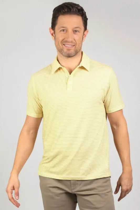 Mustard Stripes Tech Polo sold by Ash & Erie