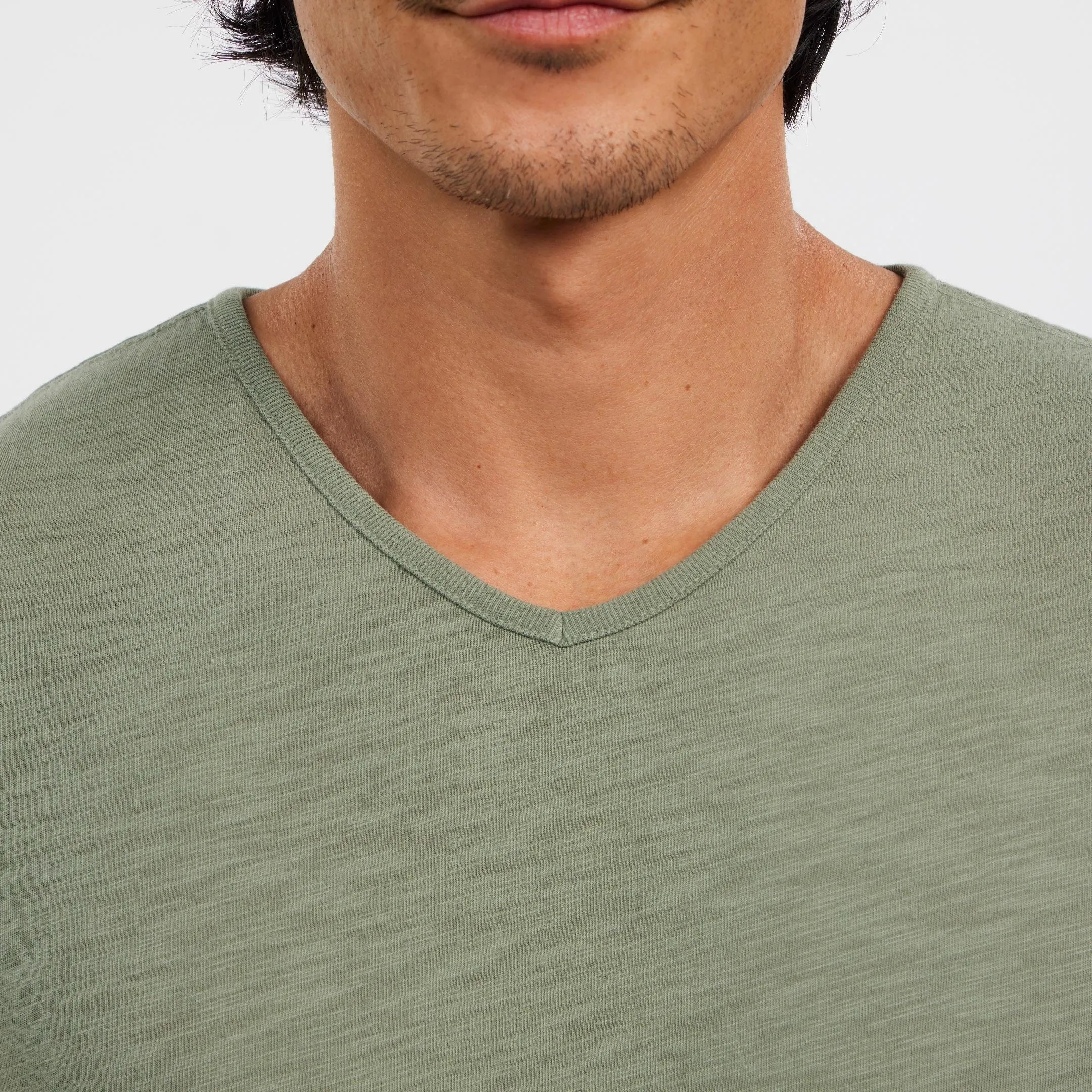 Lightweight Washed Muted Green V Neck Tee sold by Ash & Erie product image thumbnail 5