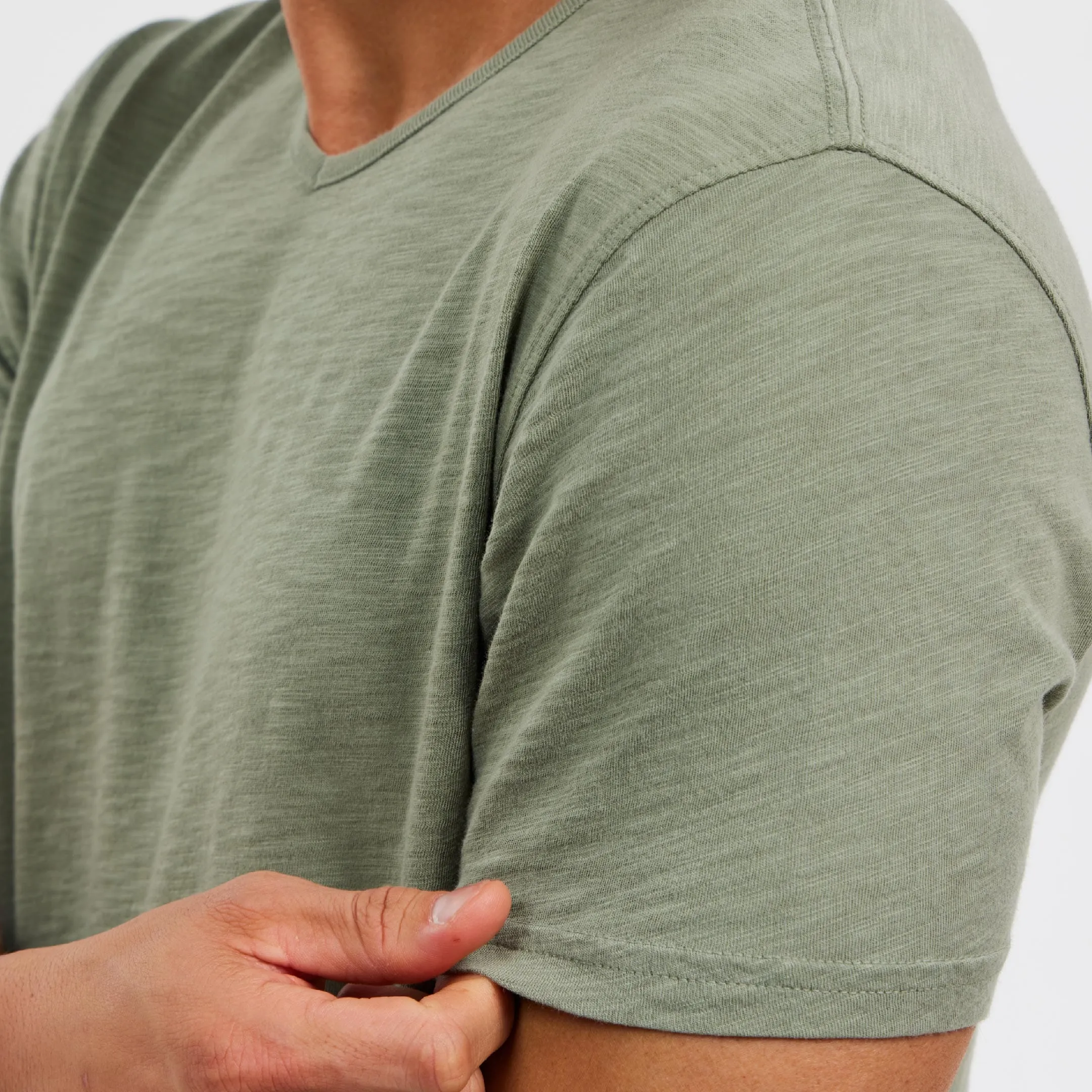Lightweight Washed Muted Green V Neck Tee sold by Ash & Erie product image thumbnail 4