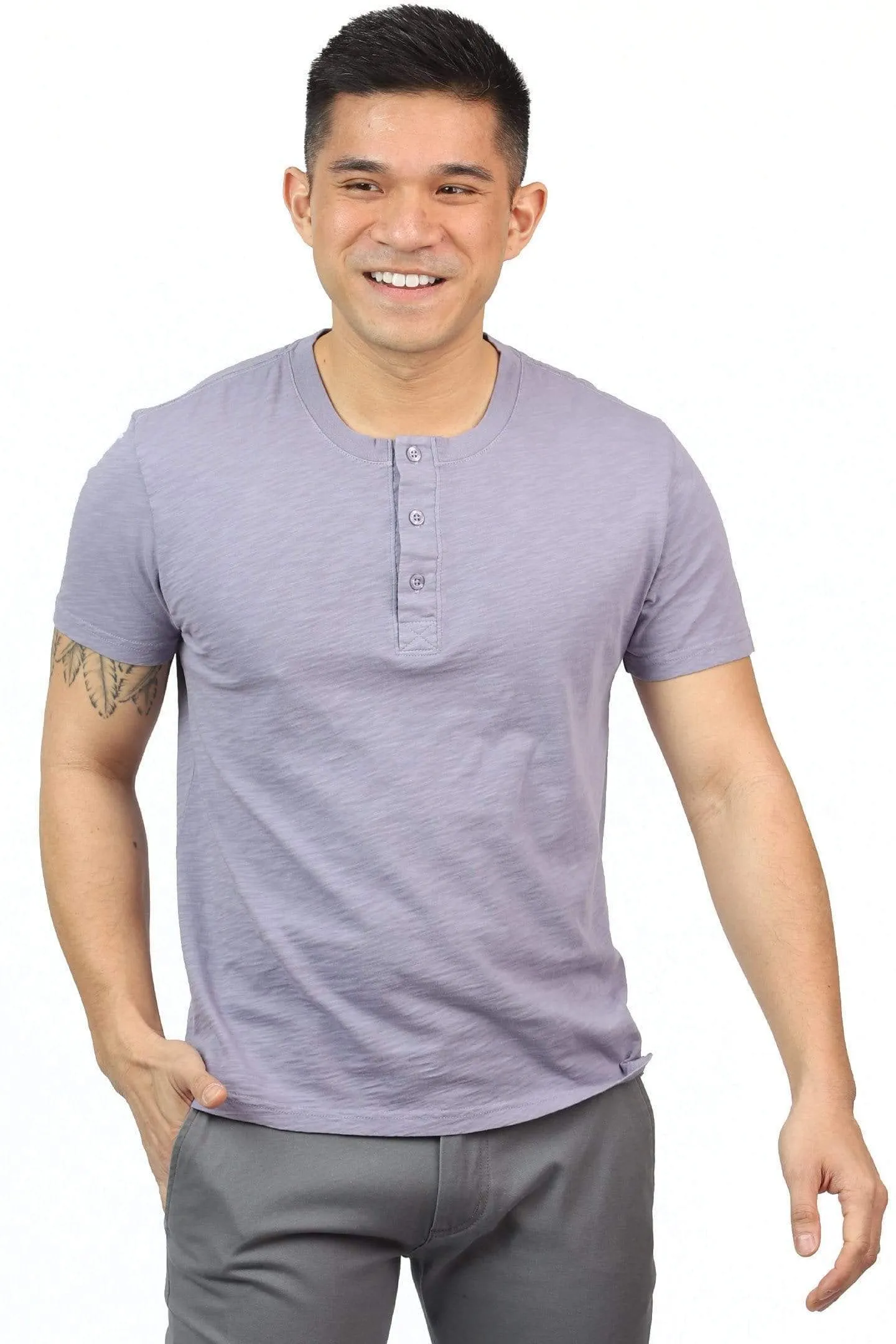 Lightweight Washed Dusty Mauve Short Sleeve Henley sold by Ash & Erie