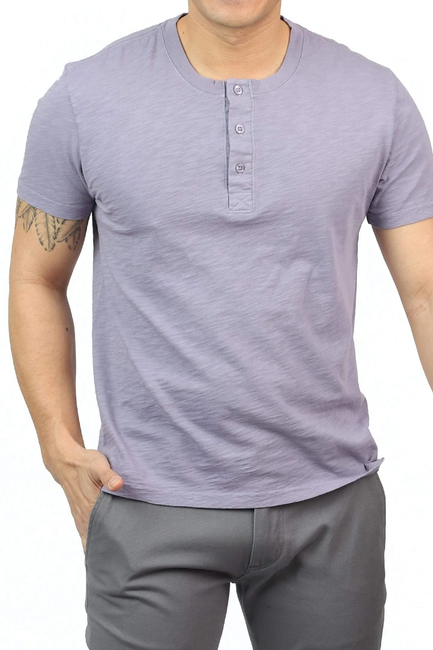 Lightweight Washed Dusty Mauve Short Sleeve Henley sold by Ash & Erie product image thumbnail 2