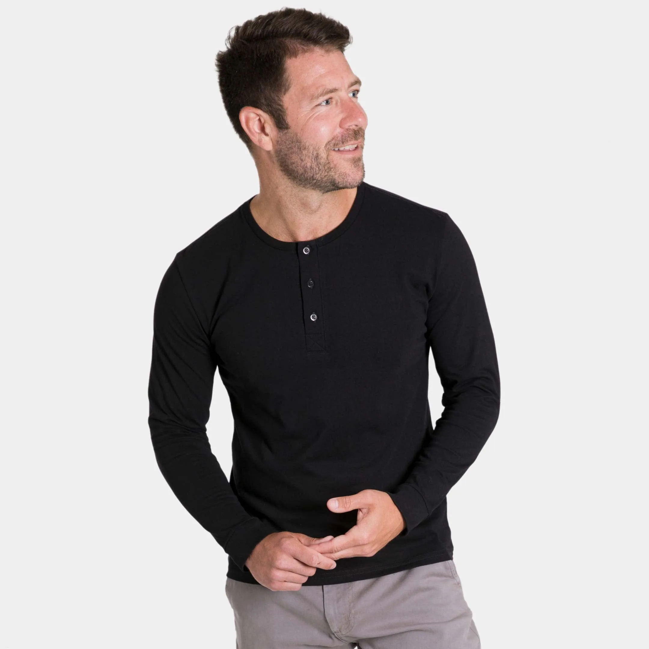 Black Long Sleeve Pima Cotton Henley sold by Ash & Erie