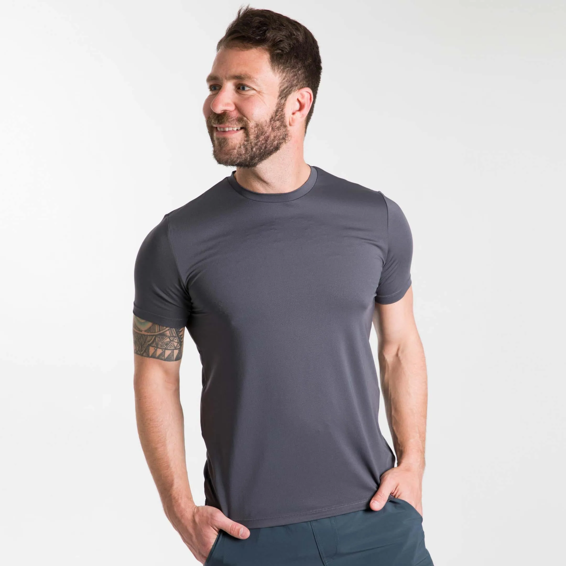 Charcoal Hybrid Ultralight Tee sold by Ash & Erie