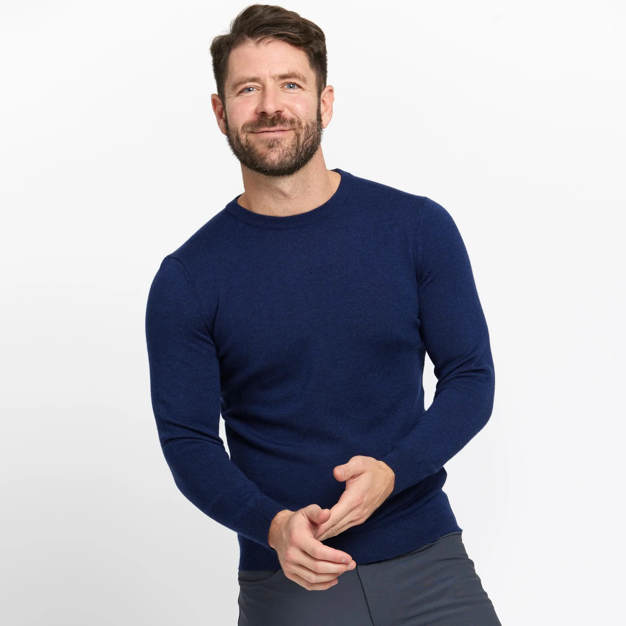 Dark Blue Merino Crew Neck Sweater sold by Ash & Erie