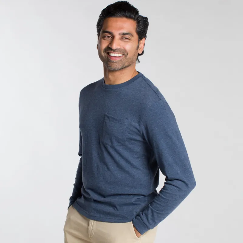Heather Dark Navy Long Sleeve Pocket Tee sold by Ash & Erie