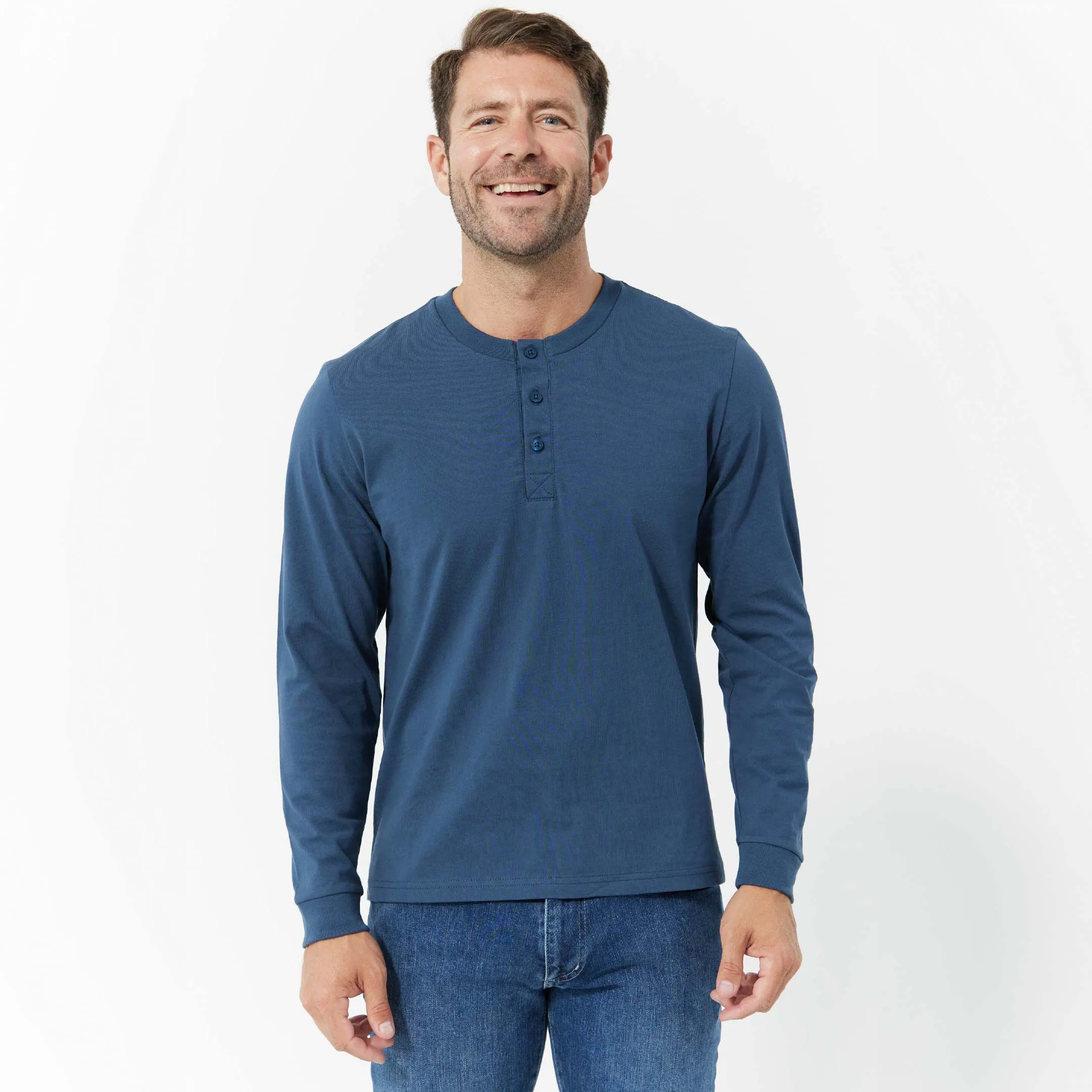 Bright Navy Long Sleeve Pima Cotton Henley sold by Ash & Erie