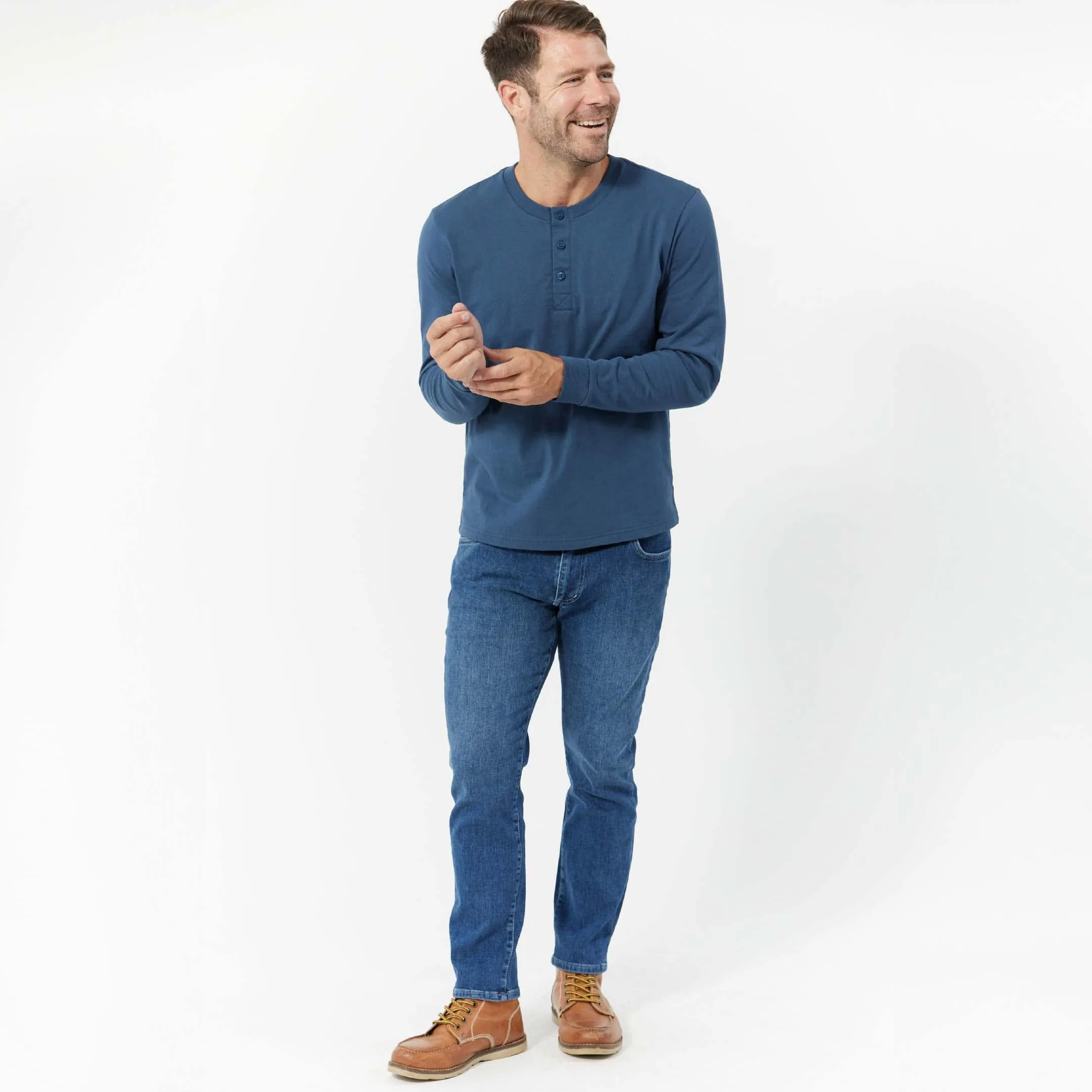 Bright Navy Long Sleeve Pima Cotton Henley sold by Ash & Erie product image thumbnail 4