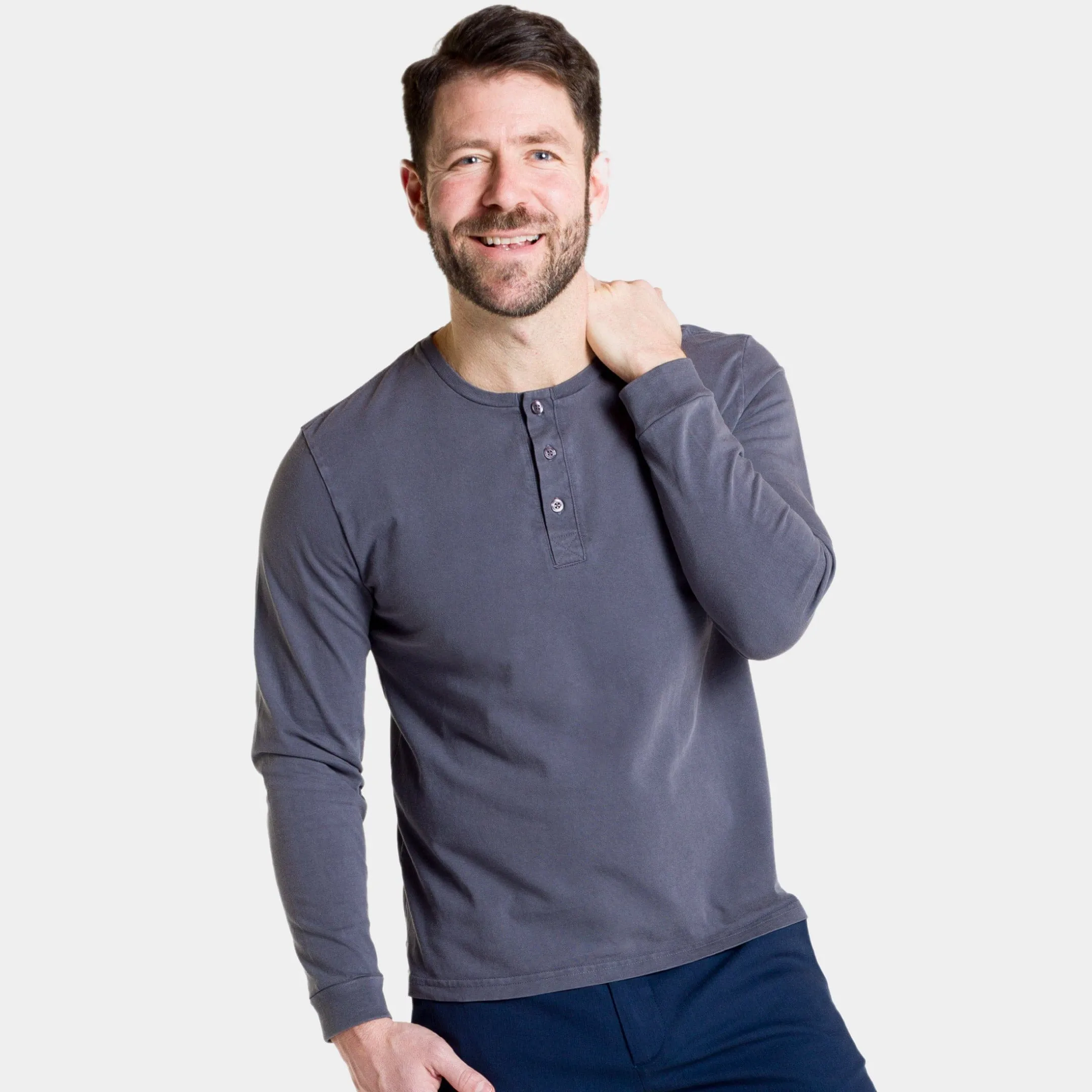 Washed Charcoal Long Sleeve Pima Cotton Henley sold by Ash & Erie