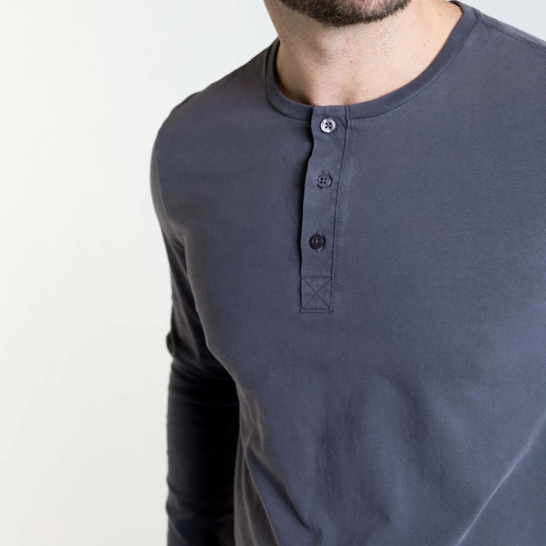 Washed Charcoal Long Sleeve Pima Cotton Henley sold by Ash & Erie product image thumbnail 4