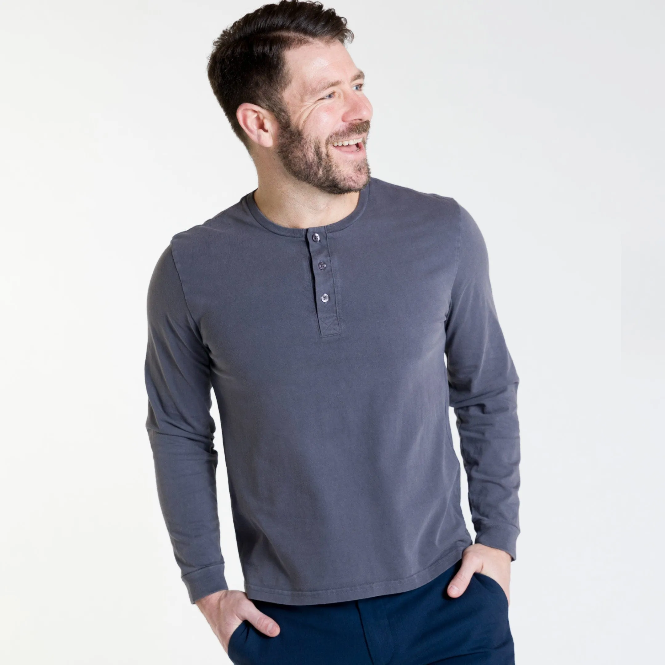 Washed Charcoal Long Sleeve Pima Cotton Henley sold by Ash & Erie product image thumbnail 5