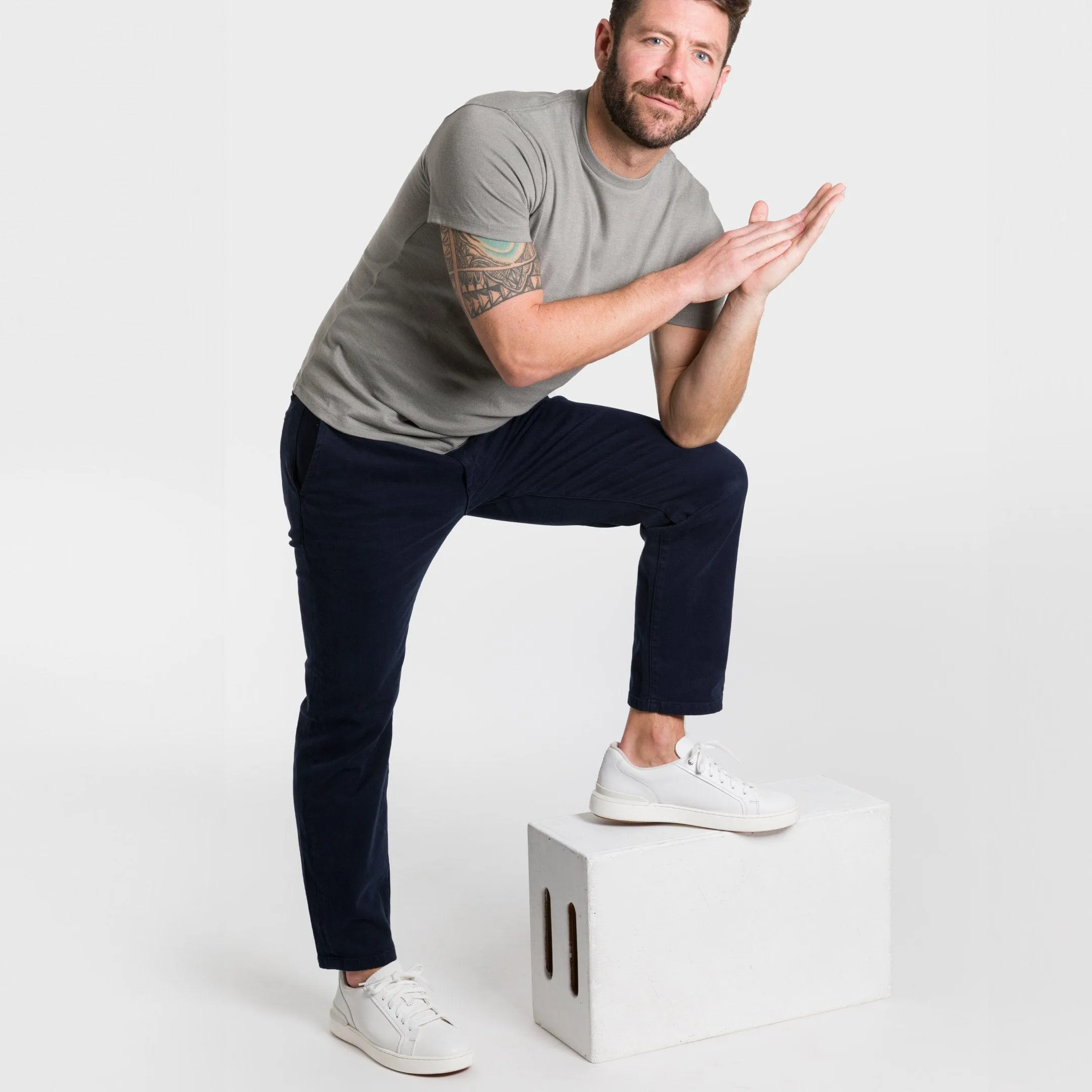 Straight Fit Navy Washed Stretch Chino sold by Ash & Erie