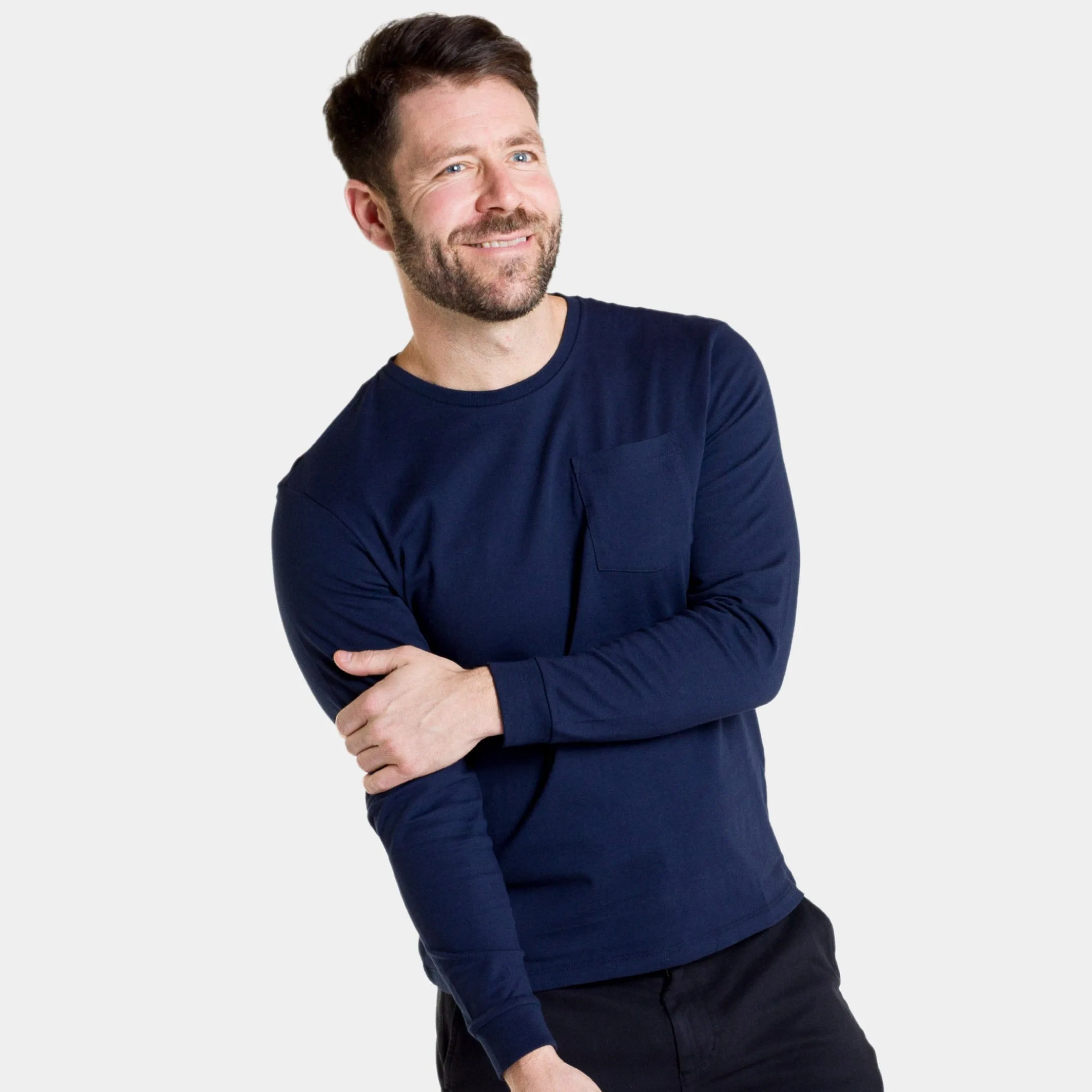 Navy Long Sleeve Pima Cotton Crew Neck Tee sold by Ash & Erie