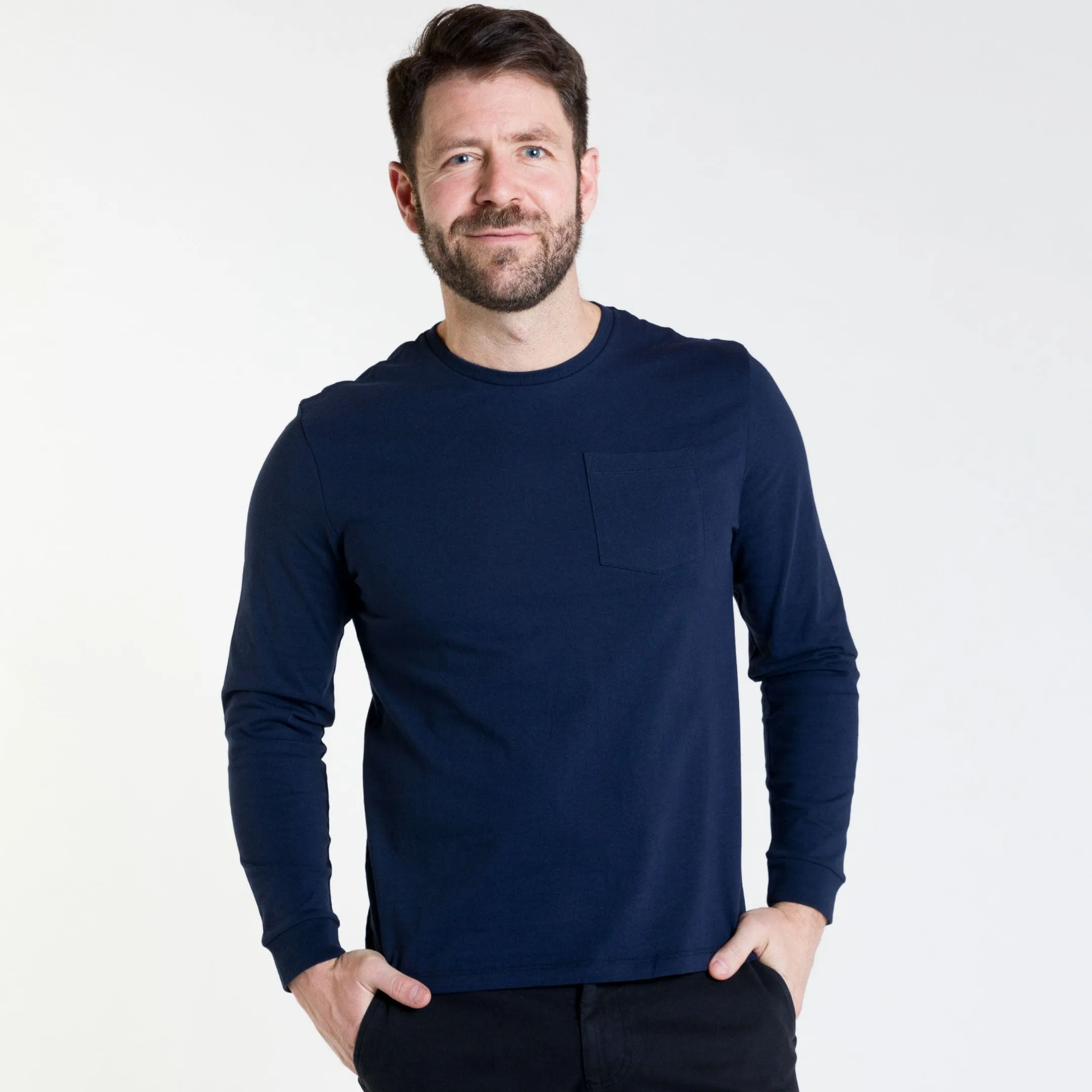 Navy Long Sleeve Pima Cotton Crew Neck Tee sold by Ash & Erie product image thumbnail 5