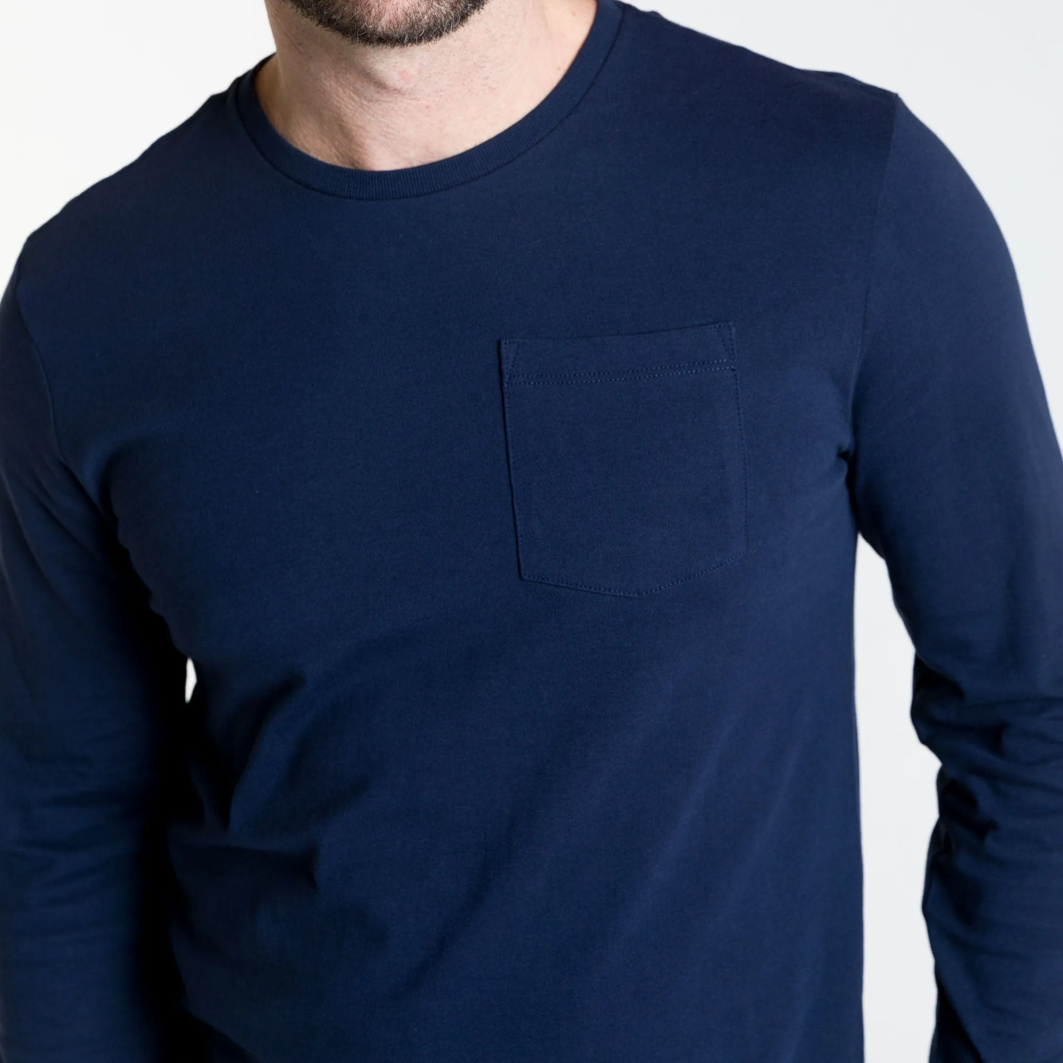 Navy Long Sleeve Pima Cotton Crew Neck Tee sold by Ash & Erie product image thumbnail 4