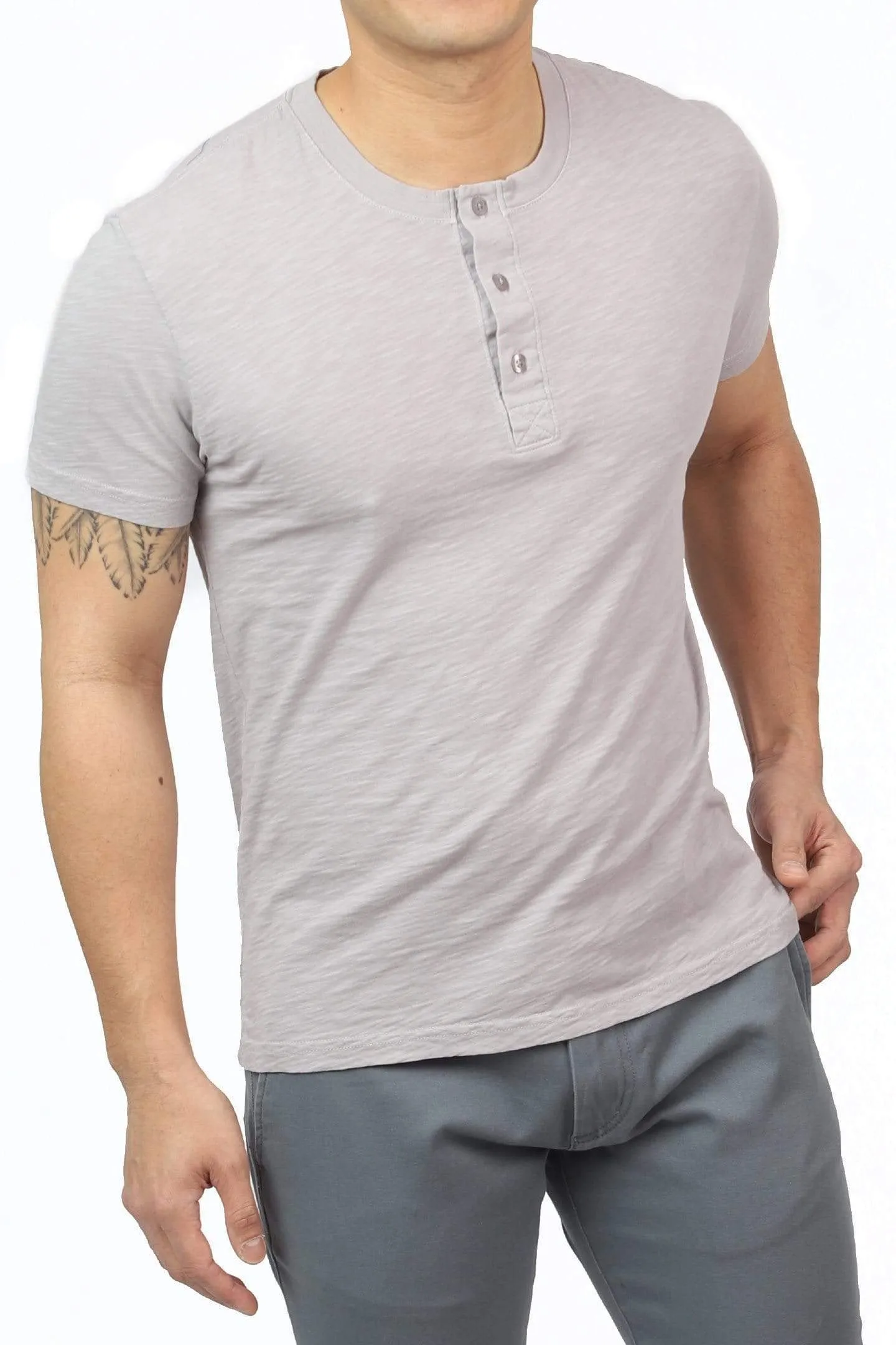 Lightweight Washed Harbor Grey Short Sleeve Henley sold by Ash & Erie product image thumbnail 2