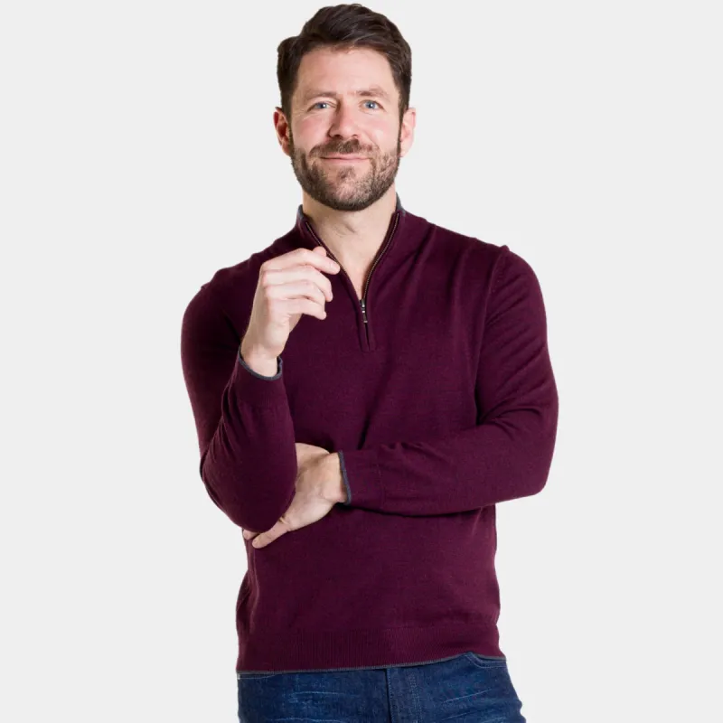 Burgundy Merino Quarter-Zip Sweater sold by Ash & Erie