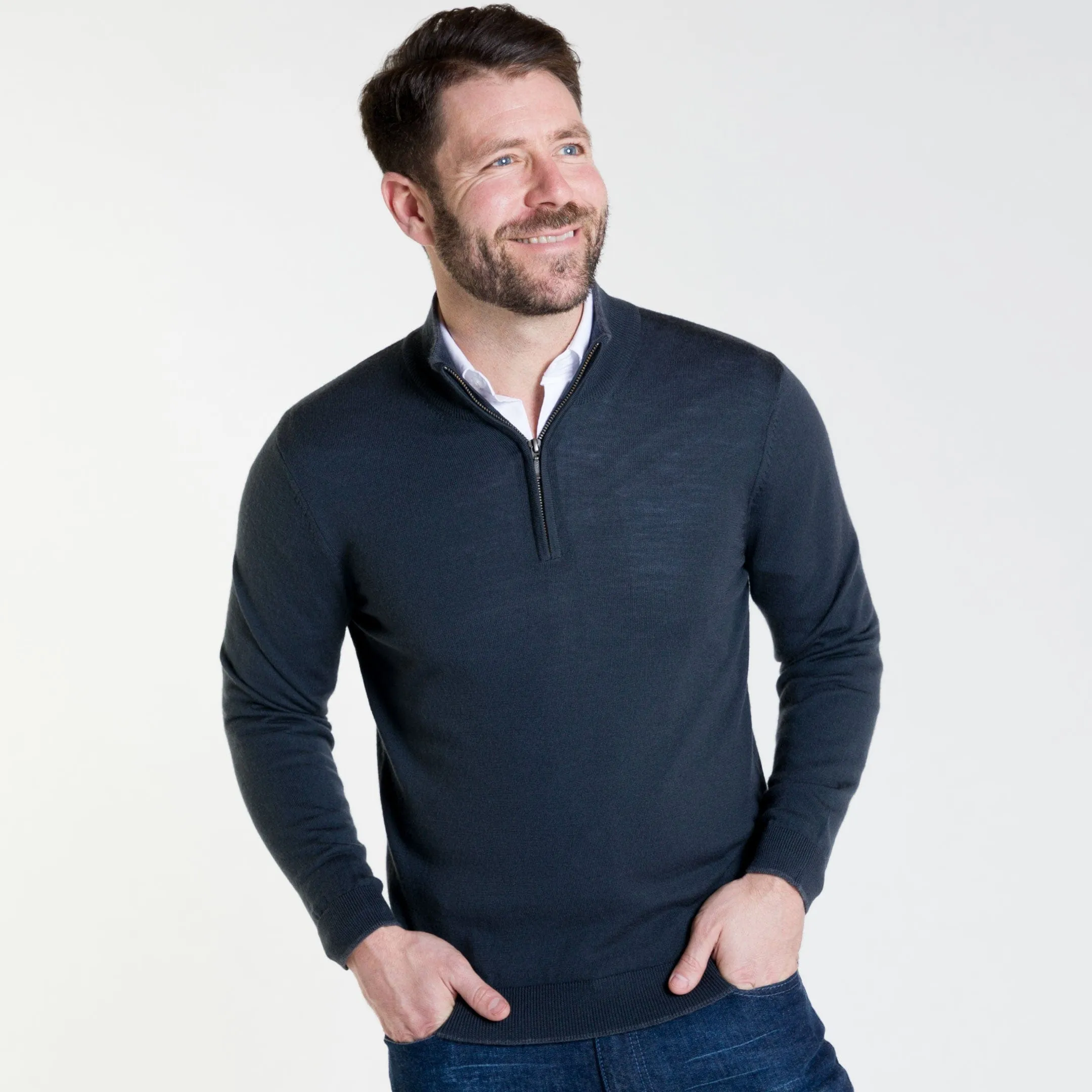Charcoal Merino Quarter-Zip Sweater sold by Ash & Erie