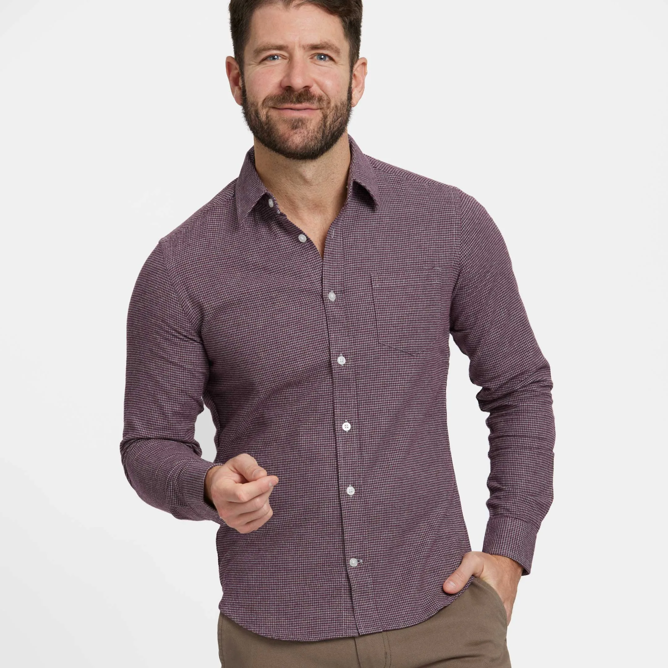 Burgundy Houndstooth Flannel Shirt sold by Ash & Erie