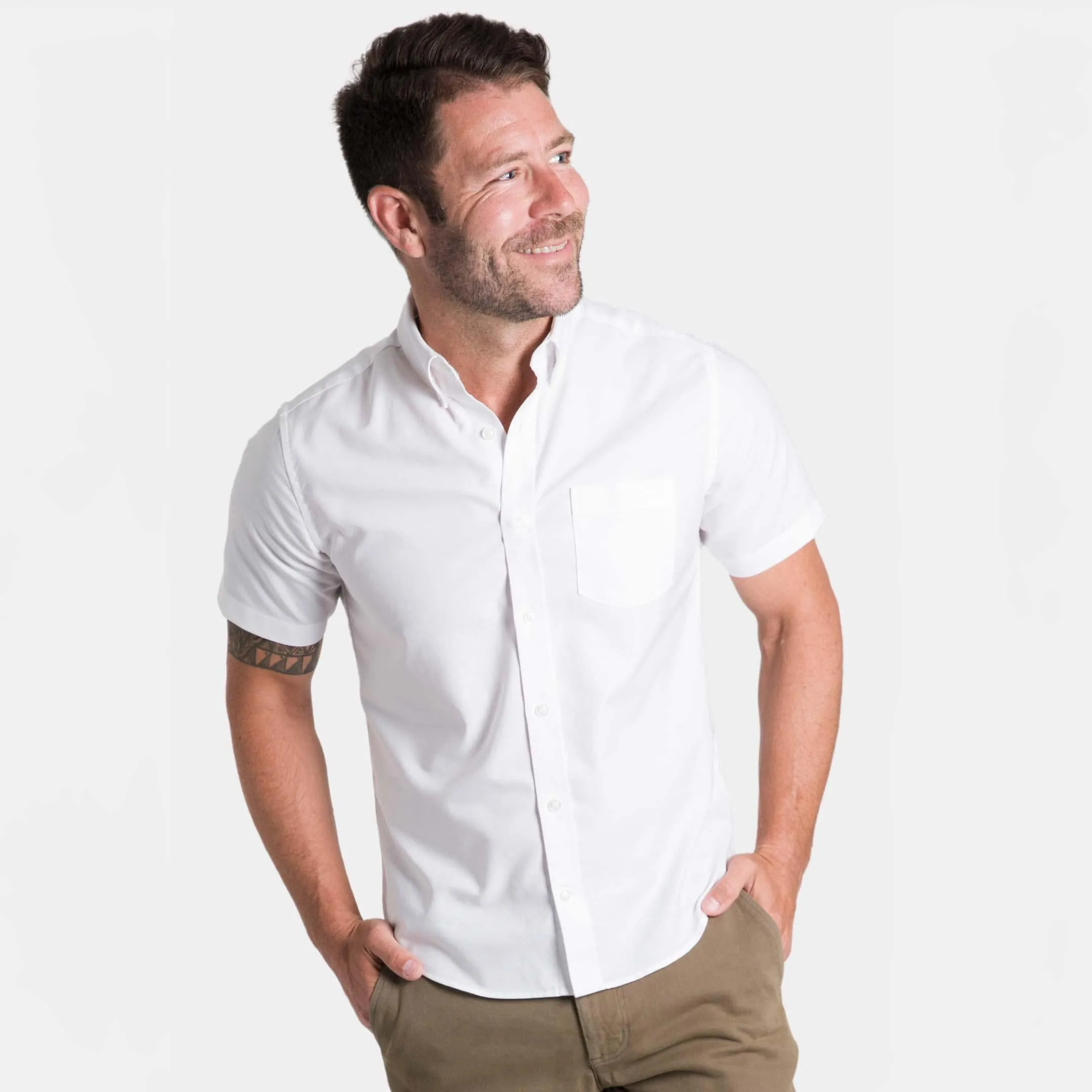 White Oxford Wrinkle Free Short Sleeve Shirt sold by Ash & Erie