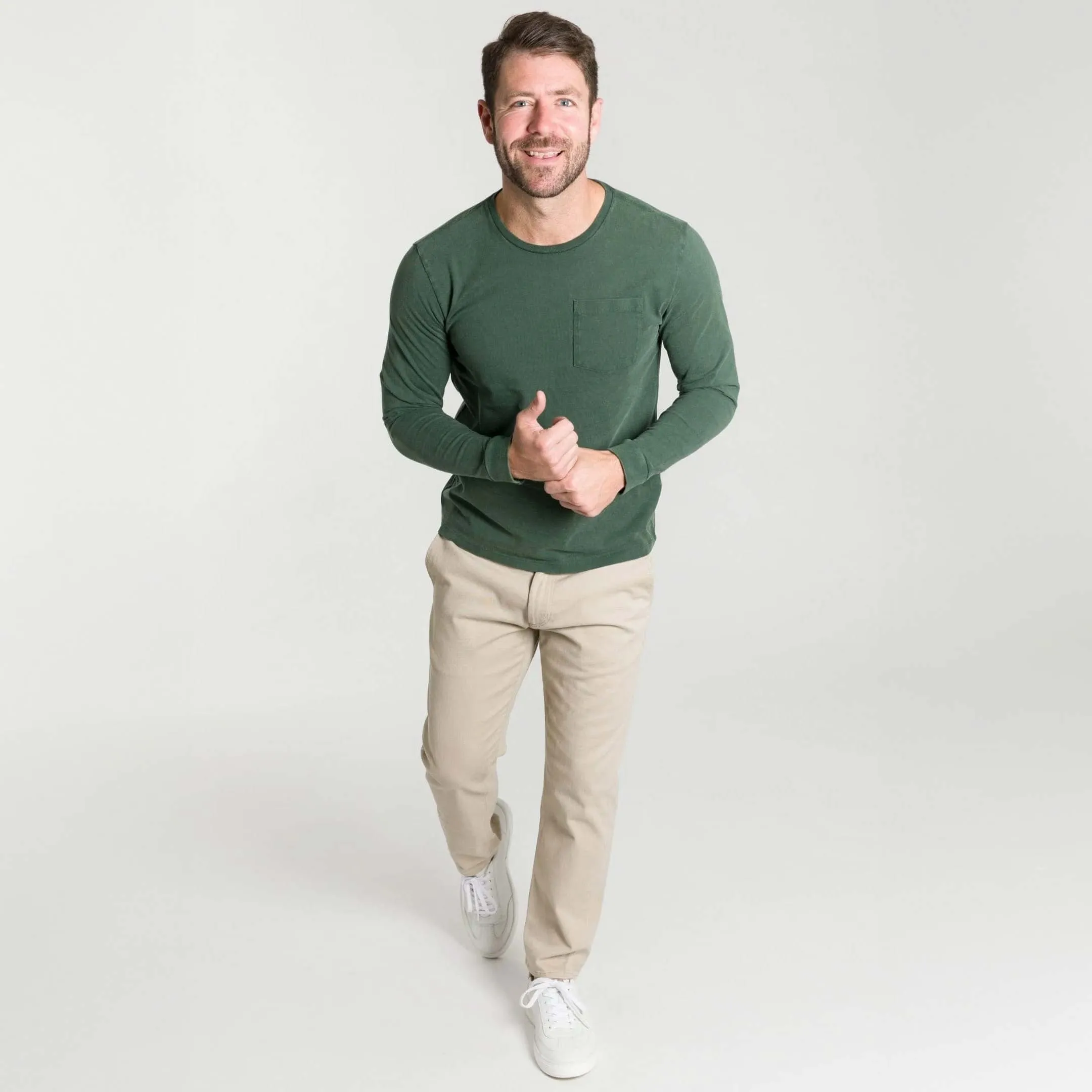 Washed Green Long Sleeve Pima Cotton Crew Neck Tee sold by Ash & Erie product image thumbnail 2