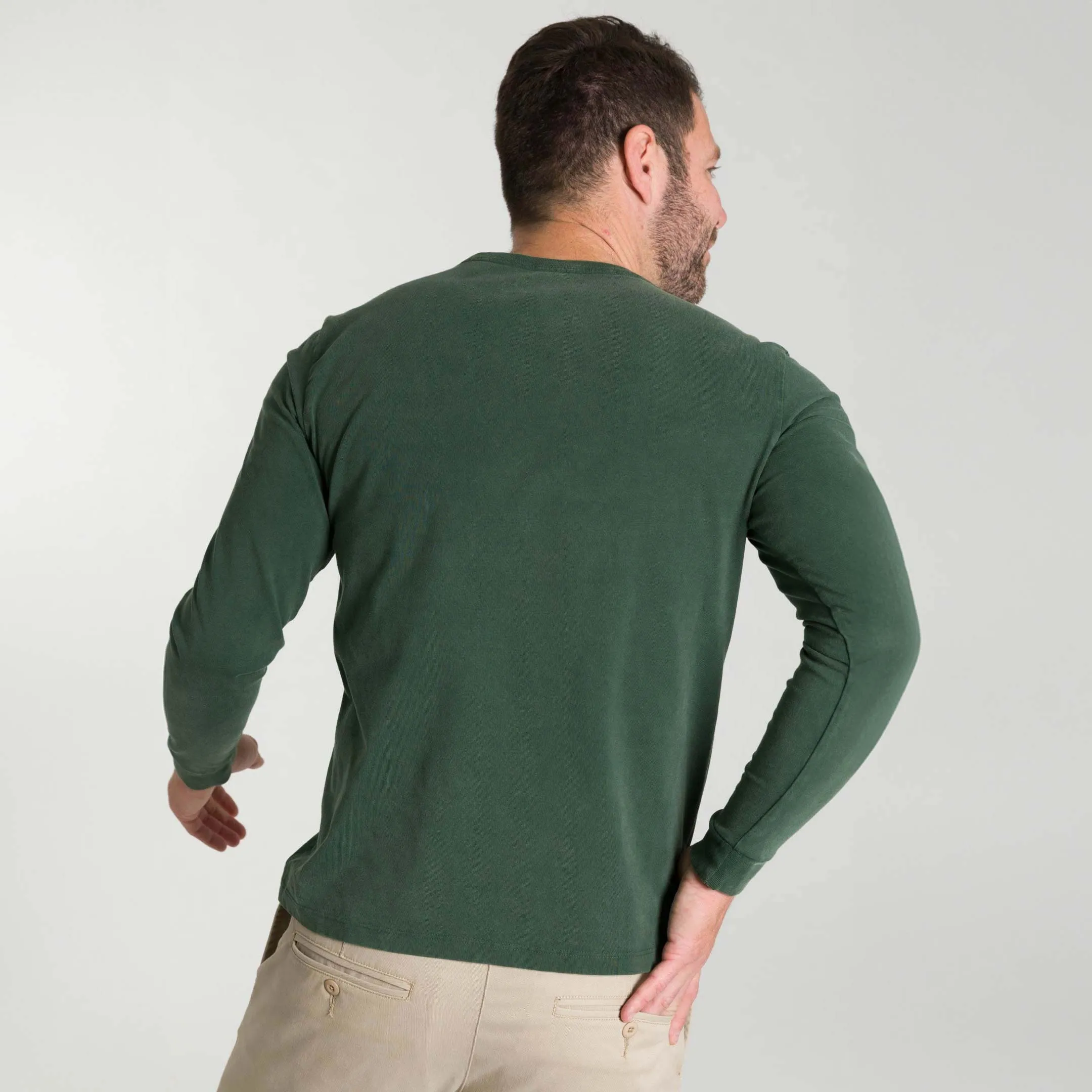 Washed Green Long Sleeve Pima Cotton Crew Neck Tee sold by Ash & Erie product image thumbnail 3